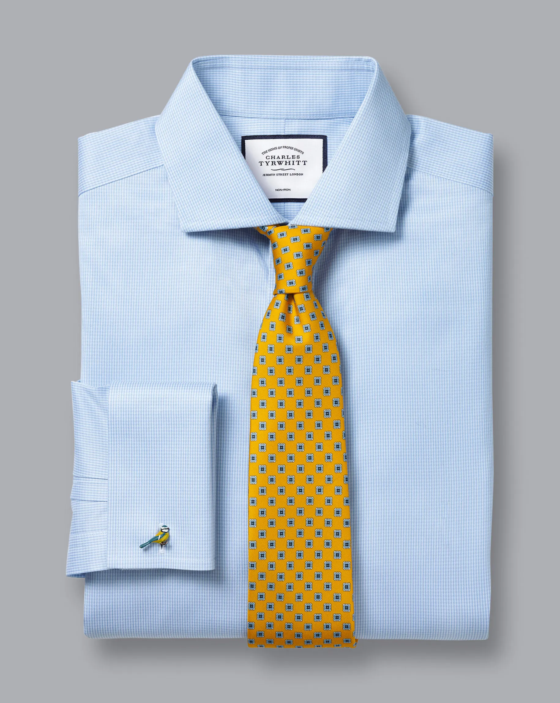 Dress Shirts|Blue Shirts<Charles Tyrwhitt Spread Collar Non-Iron Puppytooth Shirt - Blue Sky