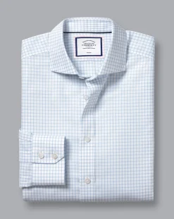 Shirt Sale|Dress Shirts<Charles Tyrwhitt Spread Collar Non-Iron Regent Weave Check Shirt - Sky