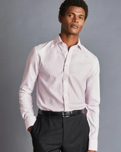 Shirt Sale|Dress Shirts<Charles Tyrwhitt Spread collar Non-Iron Richmond Weave Stripe Shirt - Light Pink