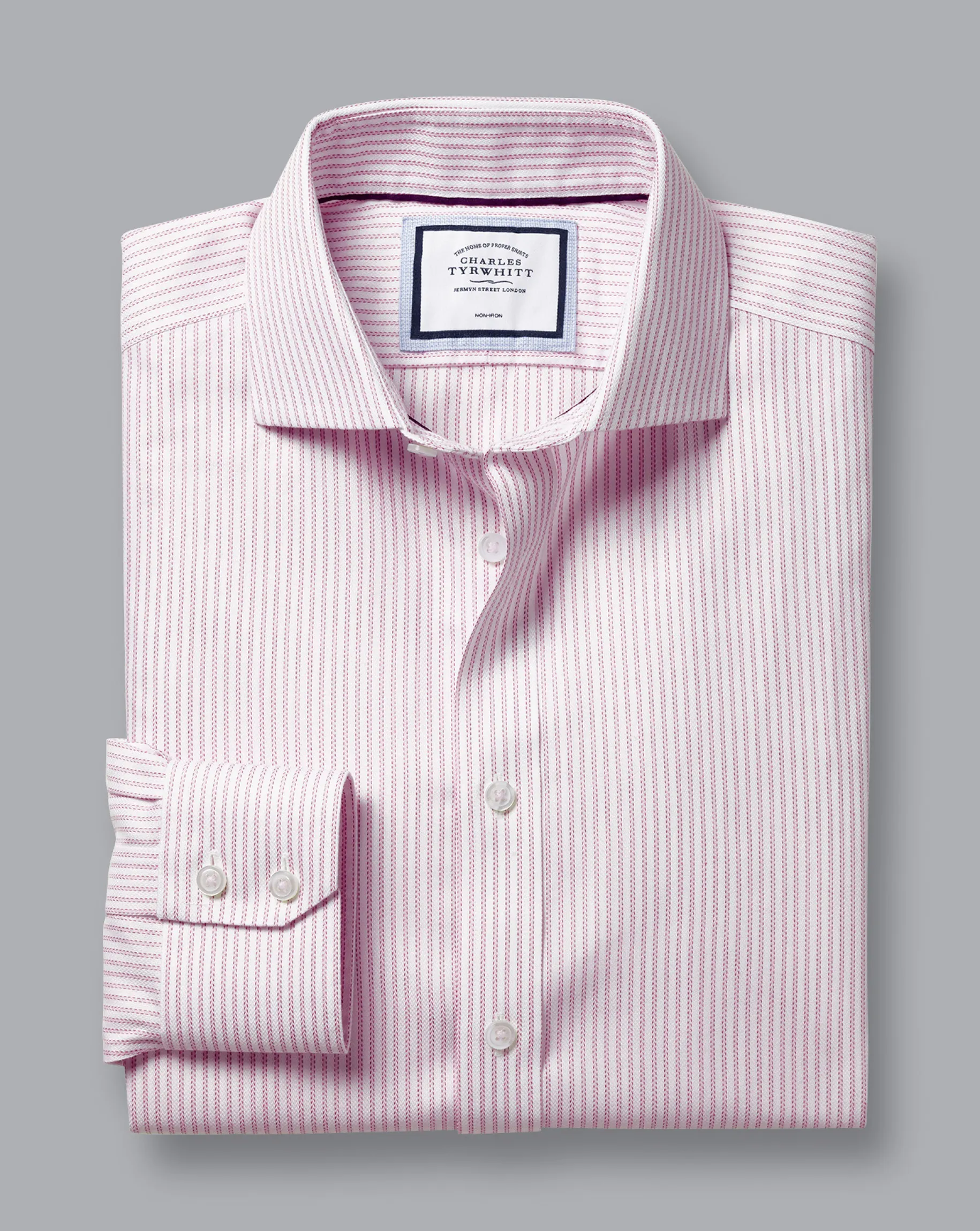 Shirt Sale|Dress Shirts<Charles Tyrwhitt Spread collar Non-Iron Richmond Weave Stripe Shirt - Light Pink