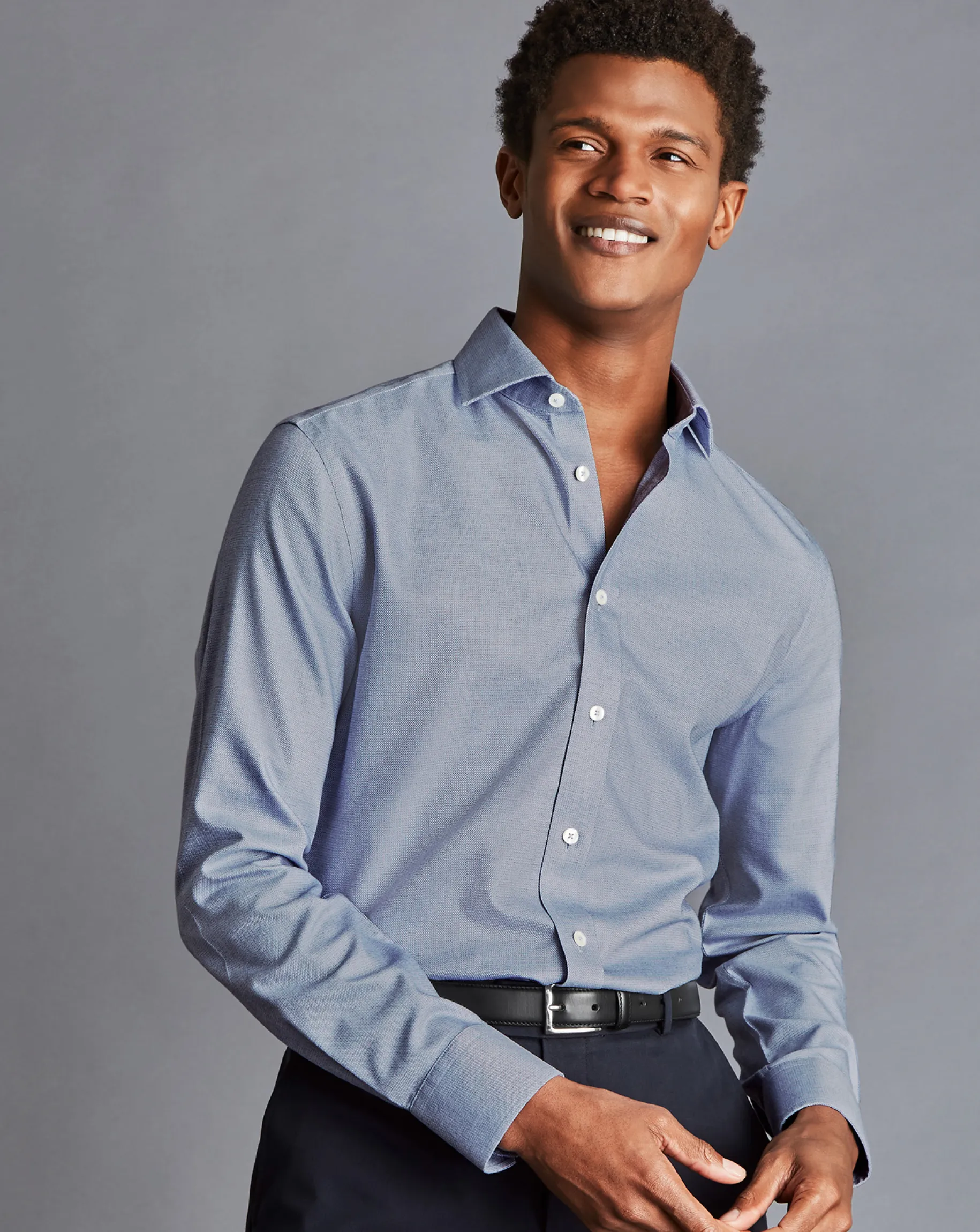 Shirt Sale|Dress Shirts<Charles Tyrwhitt Spread Collar Non-Iron Richmond Weave Shirt - Blue Indigo