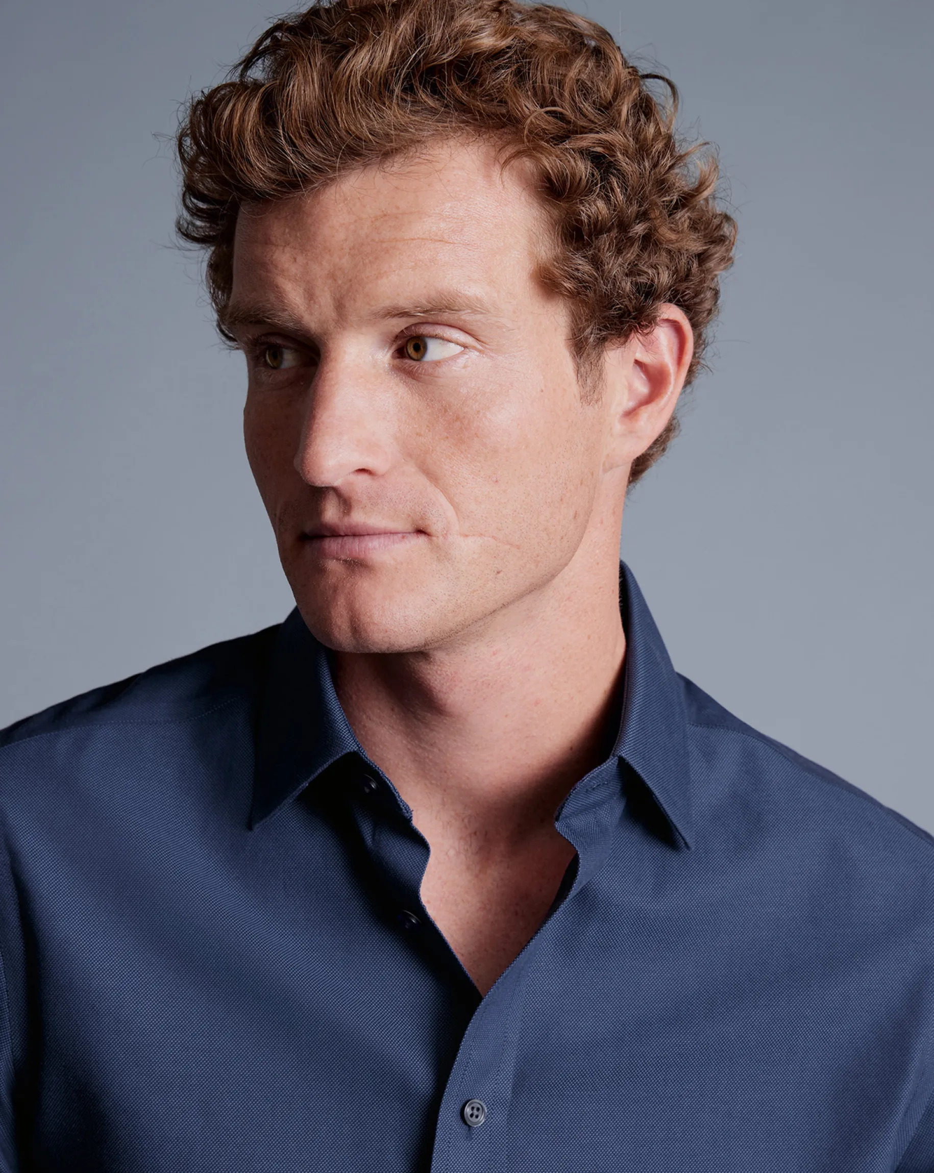 Dress Shirts|M<Charles Tyrwhitt Spread Collar Non-Iron Royal Oxford Shirt - French Blue