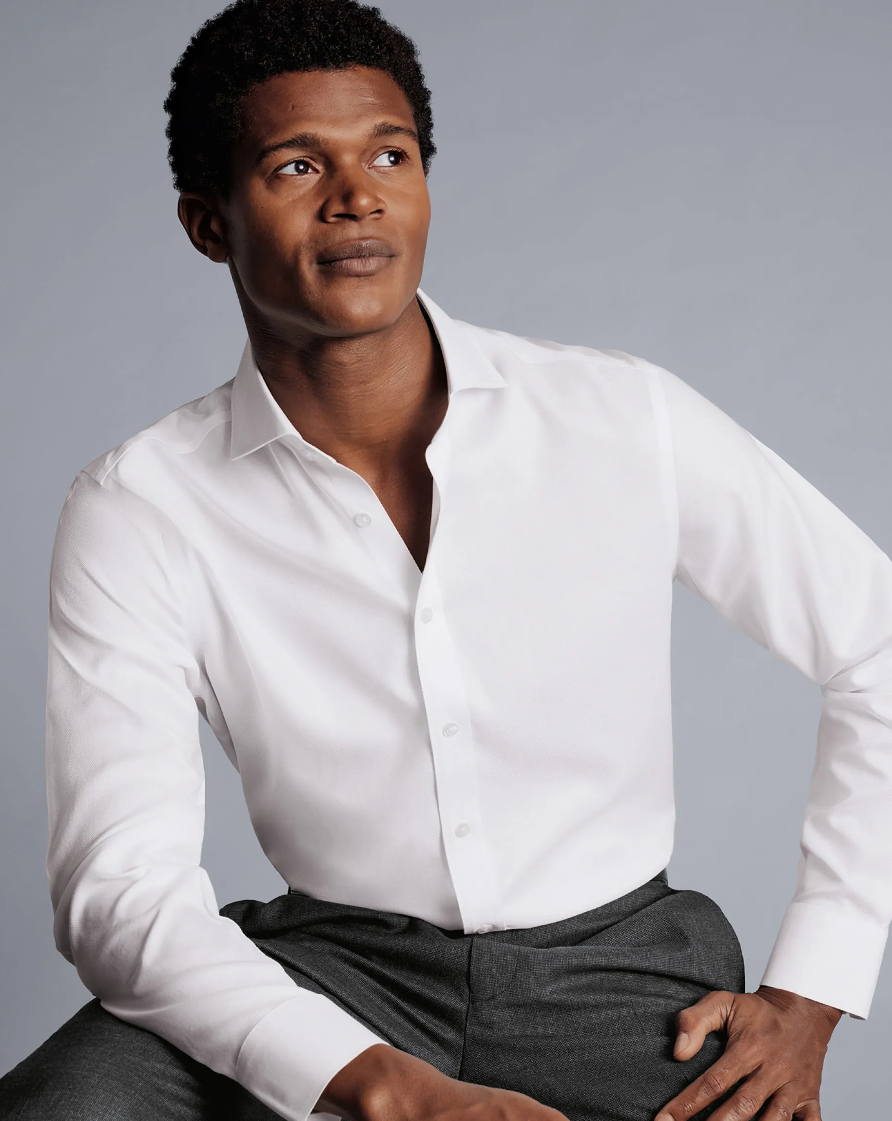 Dress Shirts|XL<Charles Tyrwhitt Spread Collar Non-Iron Royal Oxford Shirt - White
