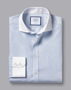 Shirt Sale|Dress Shirts<Charles Tyrwhitt Spread Collar Non-Iron Stripe Winchester Shirt - Ocean Blue