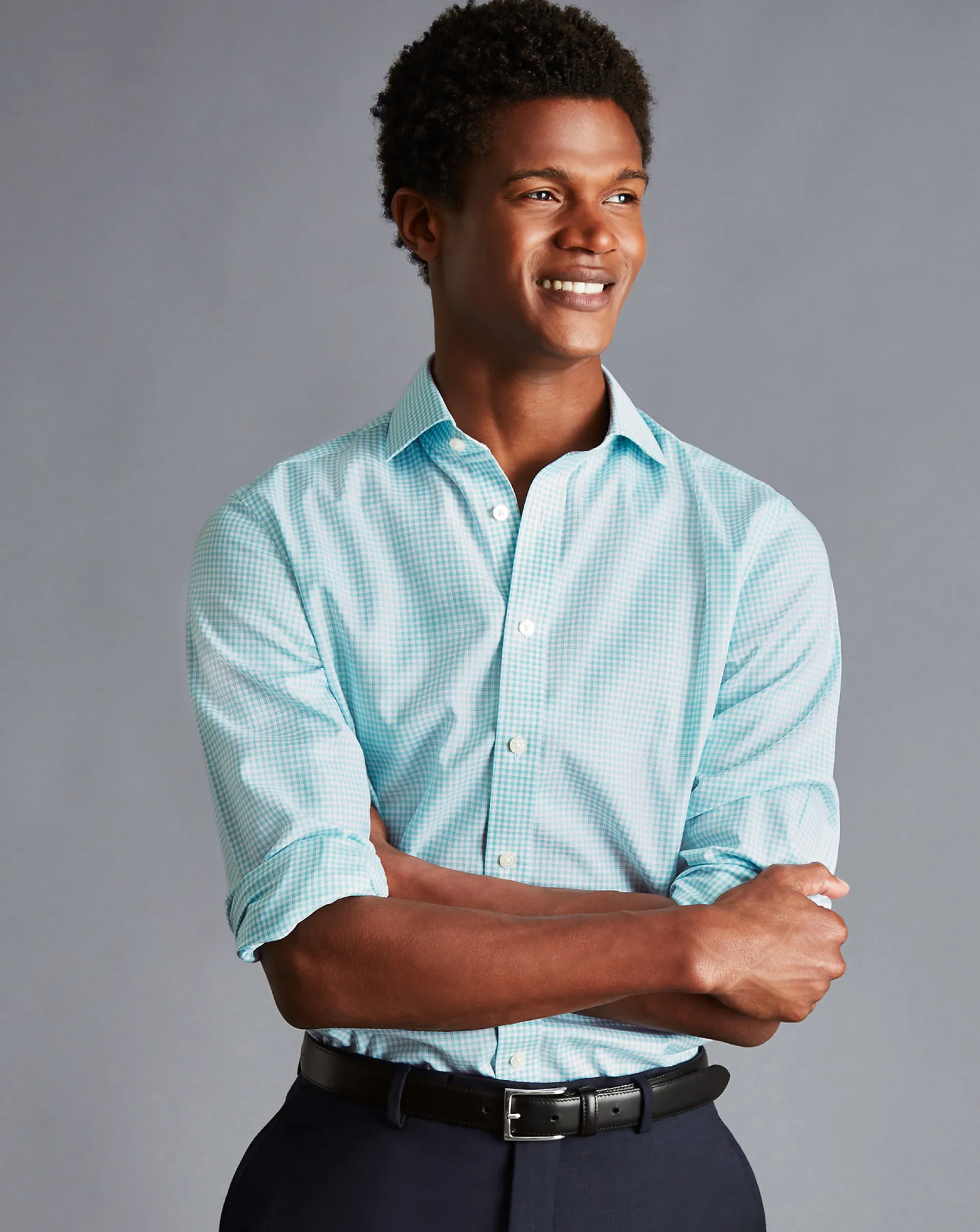 Shirt Sale|Dress Shirts<Charles Tyrwhitt Spread Collar Non-Iron Twill Mini Windowpane Check Shirt - Light Green