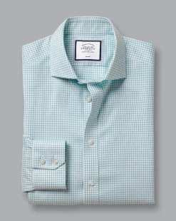 Shirt Sale|Dress Shirts<Charles Tyrwhitt Spread Collar Non-Iron Twill Mini Windowpane Check Shirt - Light Green