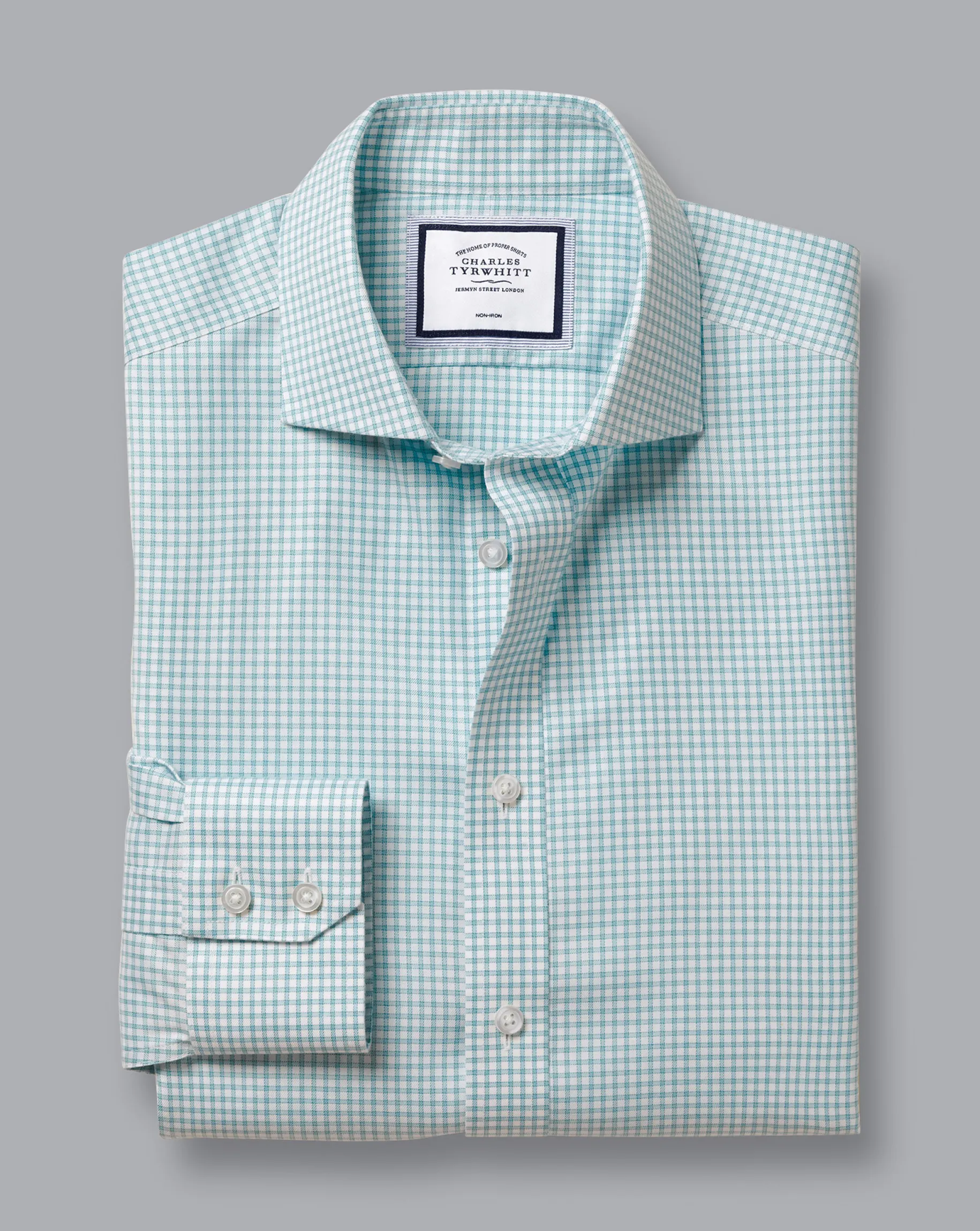 Shirt Sale|Dress Shirts<Charles Tyrwhitt Spread Collar Non-Iron Twill Mini Windowpane Check Shirt - Light Green