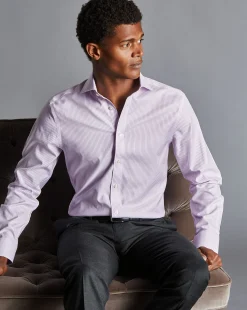 Shirt Sale|Dress Shirts<Charles Tyrwhitt Spread Collar Non-Iron Twill Stripe Shirt - Mauve Purple
