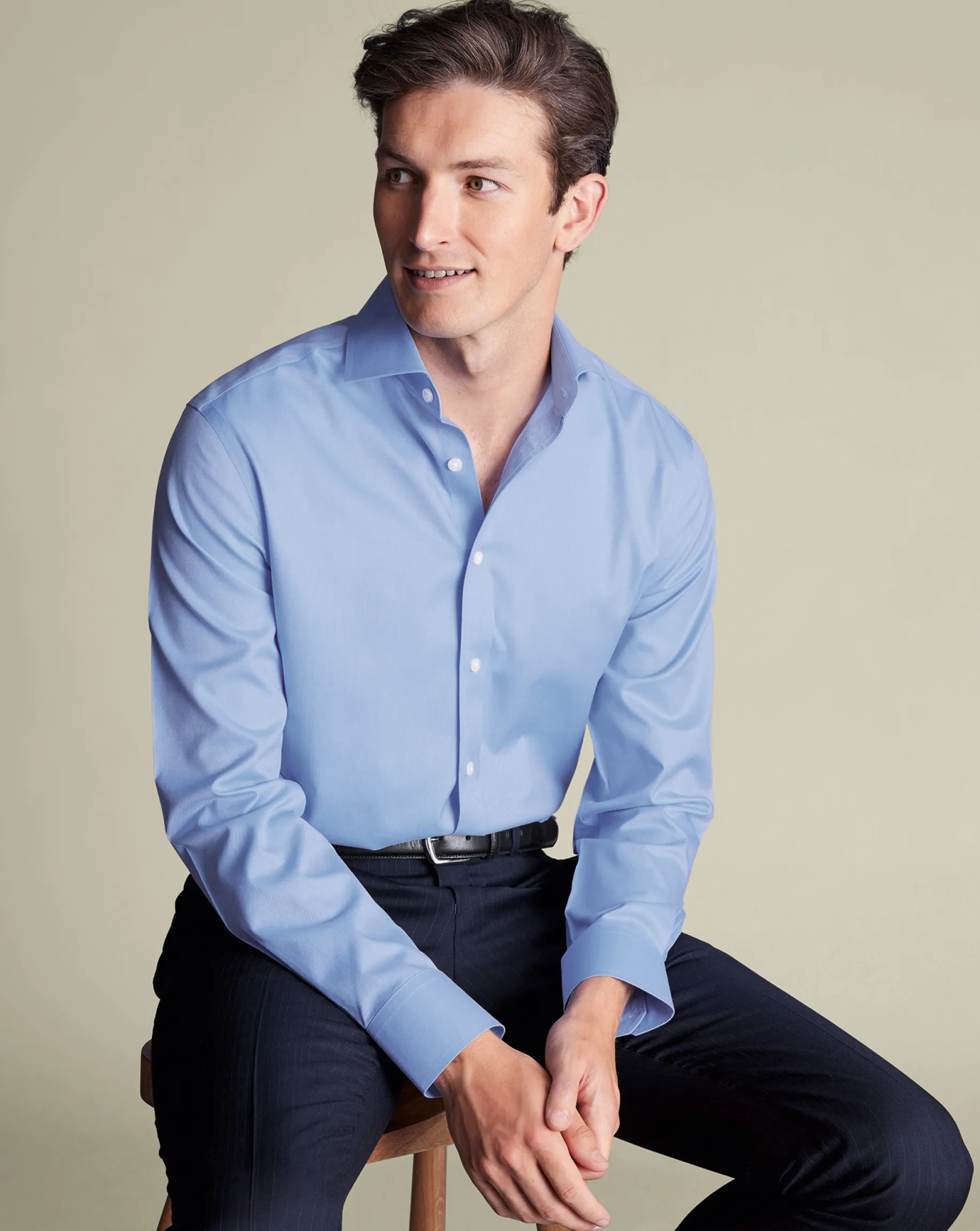 Dress Shirts|Blue Shirts<Charles Tyrwhitt Spread Collar Non-Iron Twill Shirt - Cornflower Blue