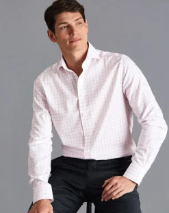 Shirt Sale|Dress Shirts<Charles Tyrwhitt Spread Collar Non-Iron Twill Grid Check Shirt - Pink