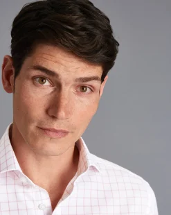 Shirt Sale|Dress Shirts<Charles Tyrwhitt Spread Collar Non-Iron Twill Grid Check Shirt - Pink