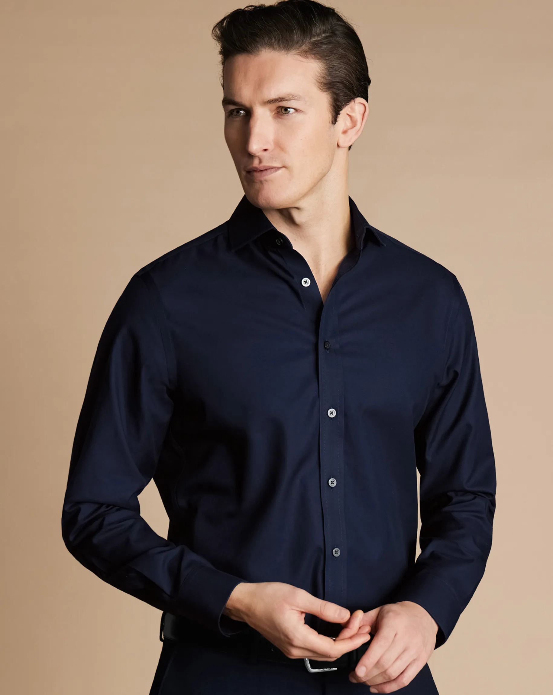 Dress Shirts|Blue Shirts<Charles Tyrwhitt Spread Collar Non-Iron Twill Shirt - Navy