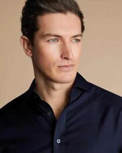 Dress Shirts|Blue Shirts<Charles Tyrwhitt Spread Collar Non-Iron Twill Shirt - Navy
