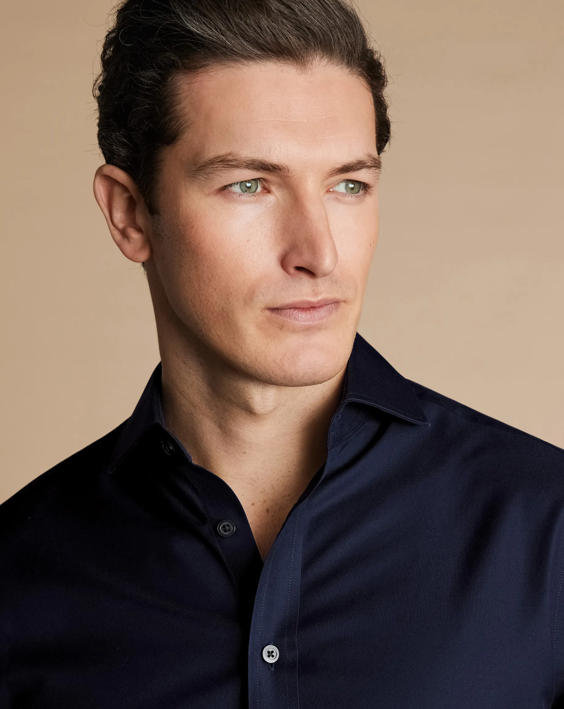 Dress Shirts|Blue Shirts<Charles Tyrwhitt Spread Collar Non-Iron Twill Shirt - Navy