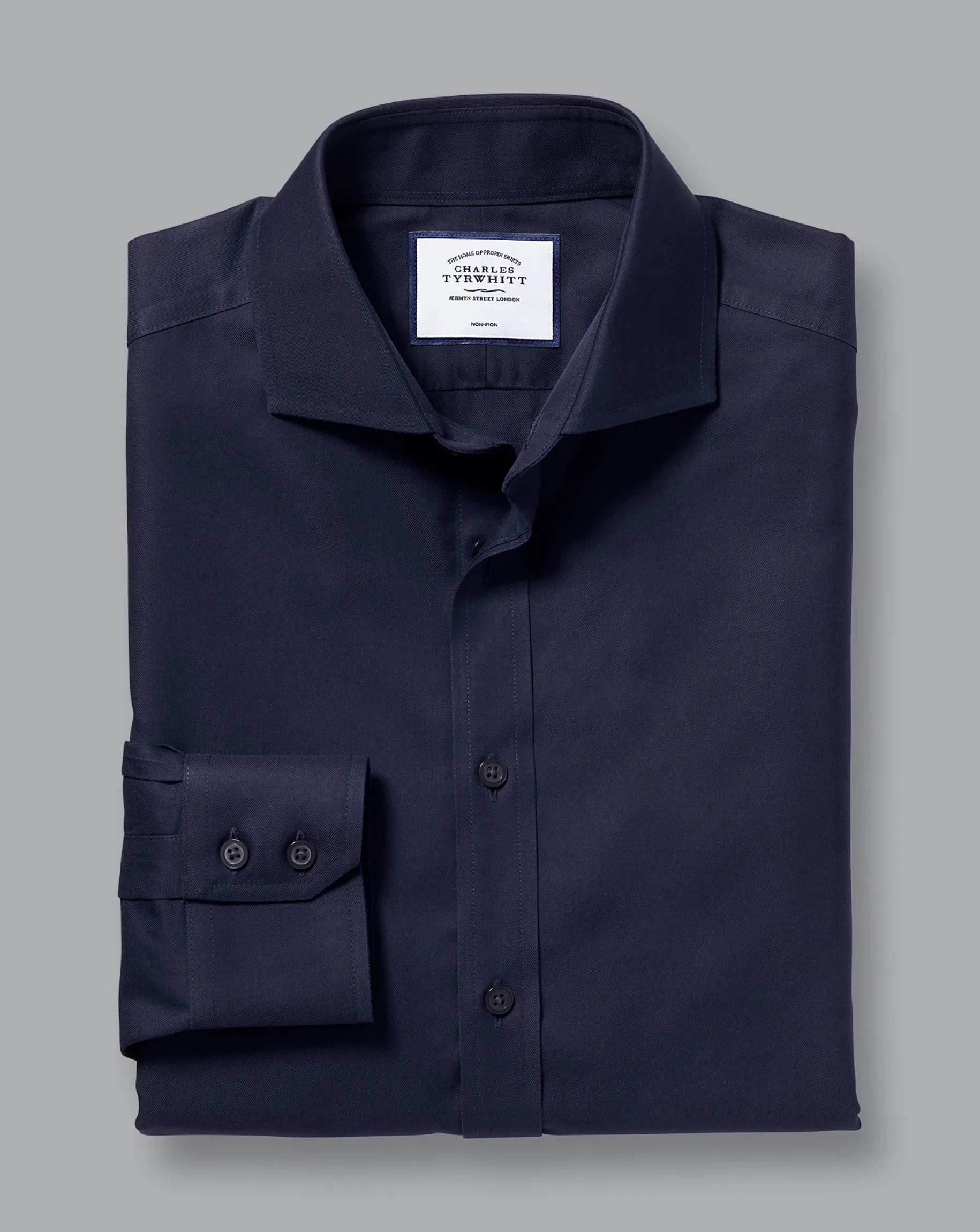 Dress Shirts|Blue Shirts<Charles Tyrwhitt Spread Collar Non-Iron Twill Shirt - Navy