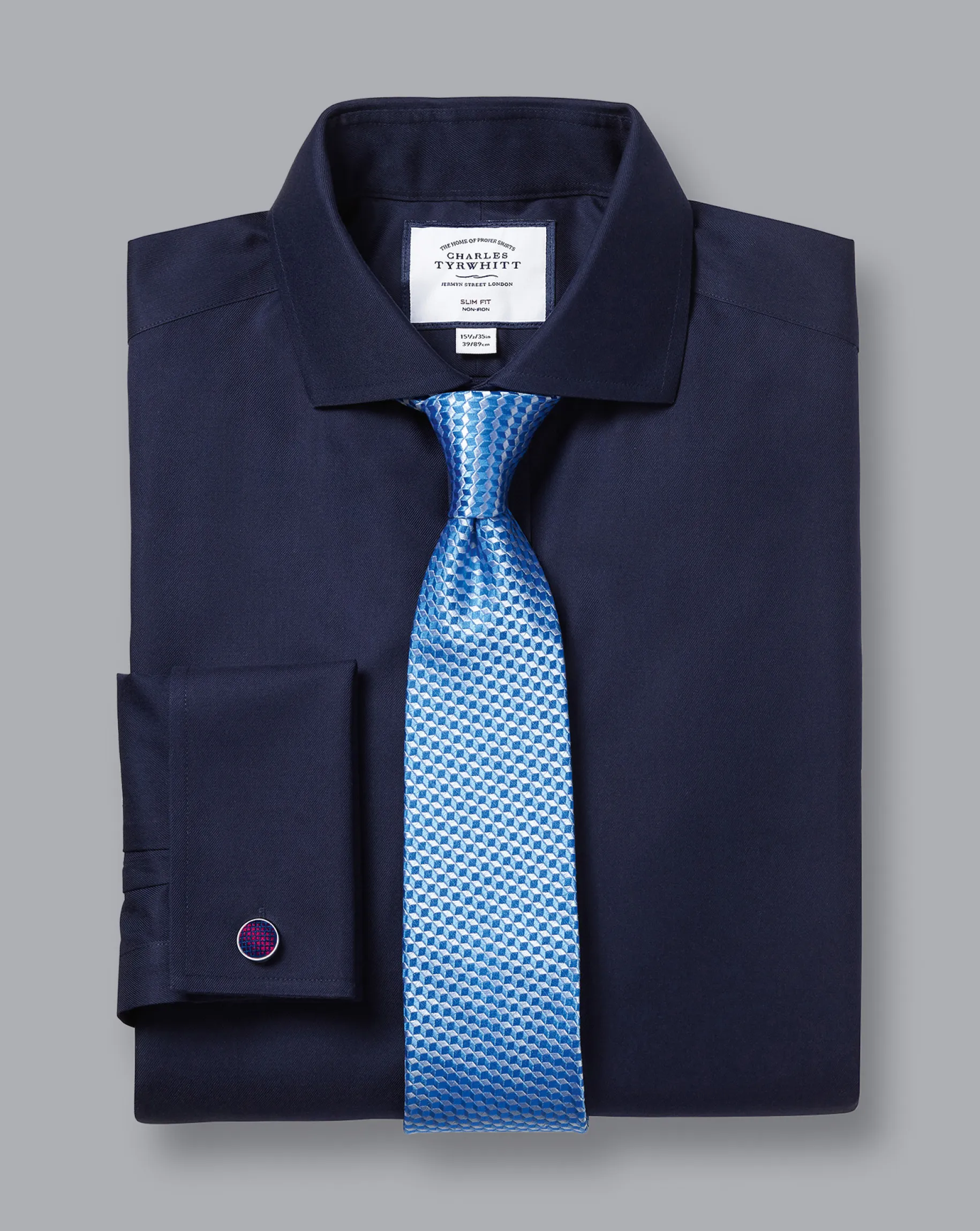 Dress Shirts|Blue Shirts<Charles Tyrwhitt Spread Collar Non-Iron Twill Shirt - Navy