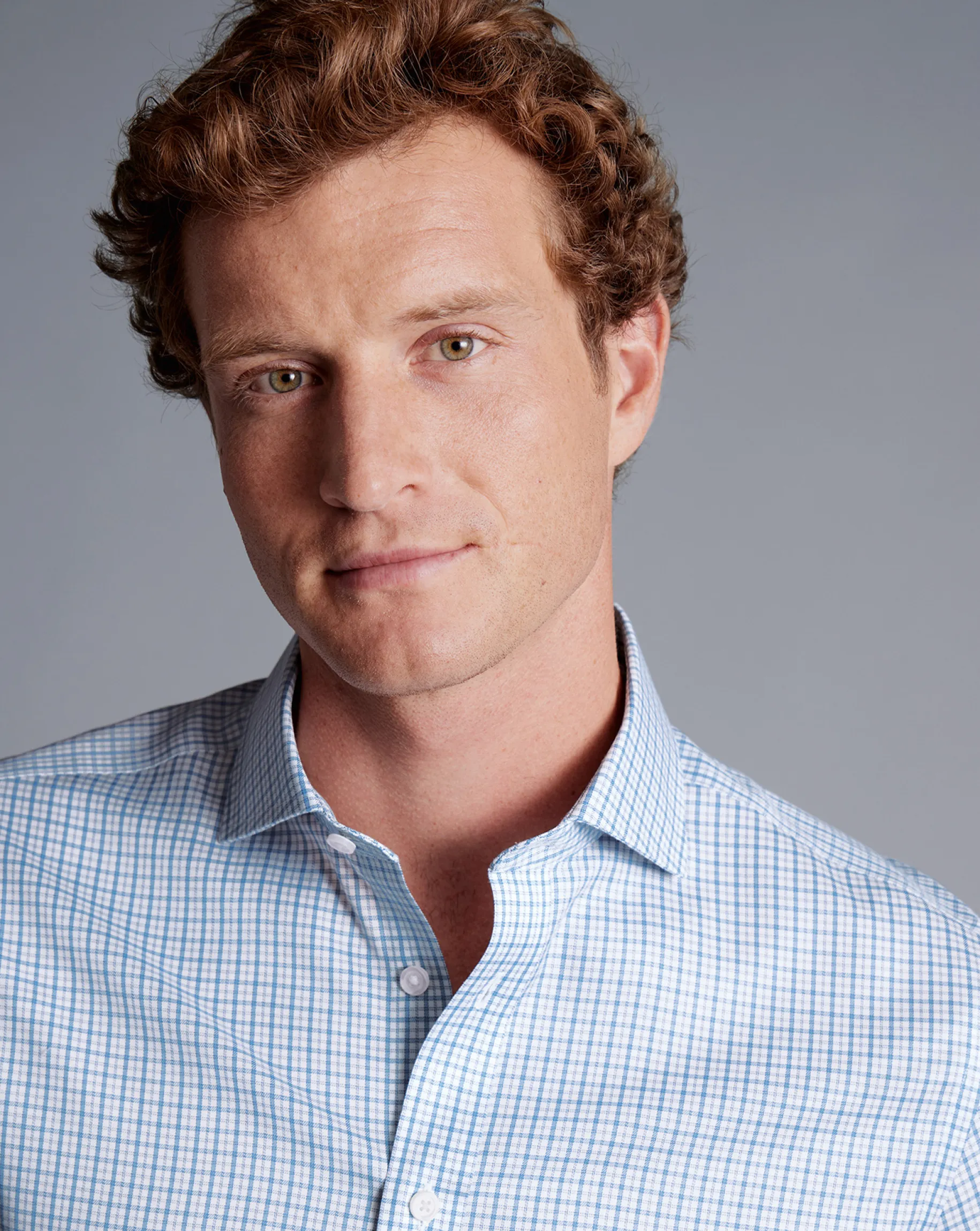 Dress Shirts|S<Charles Tyrwhitt Spread Collar Non-Iron Twill Windowpane Check Shirt - Ocean Blue