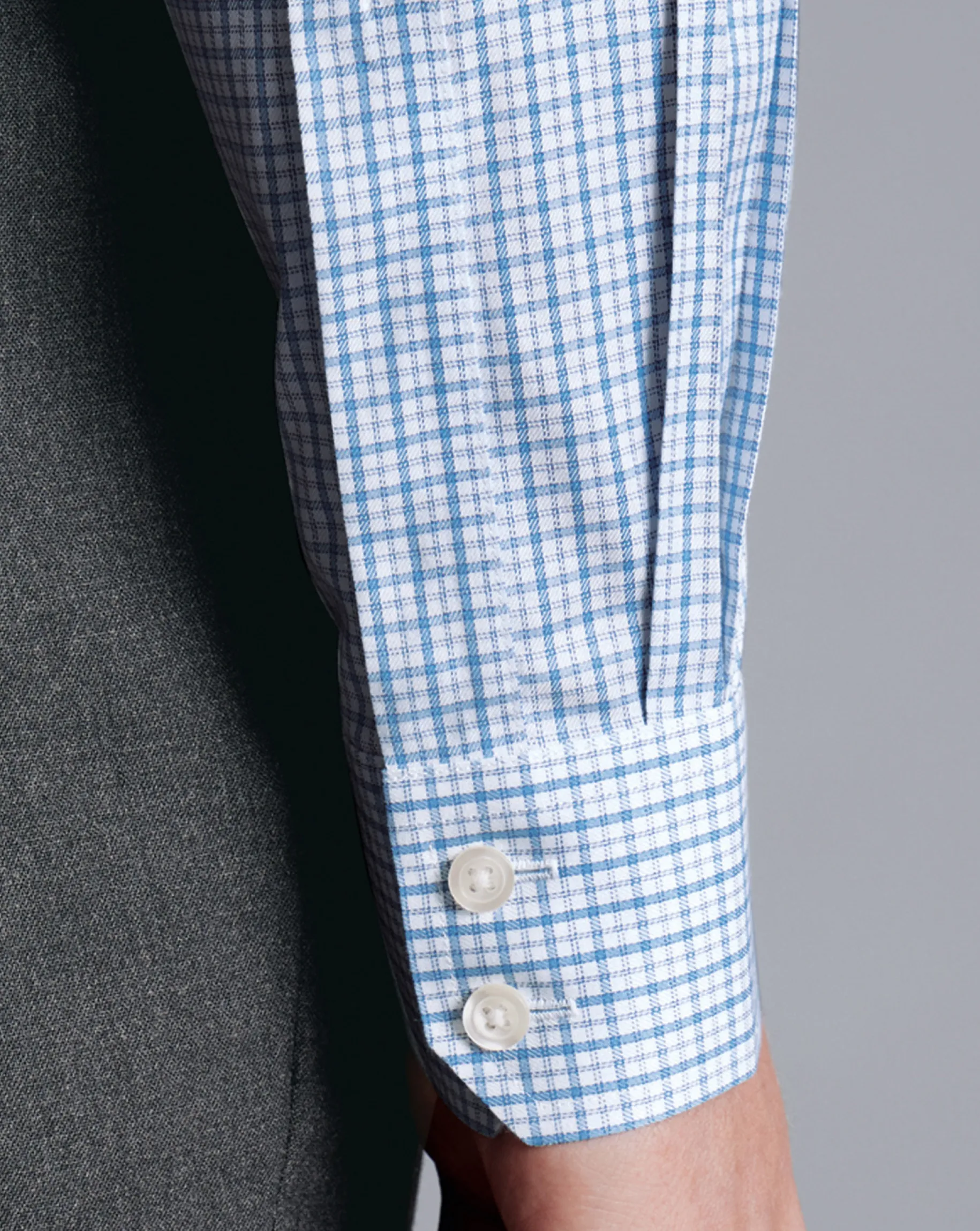 Dress Shirts|S<Charles Tyrwhitt Spread Collar Non-Iron Twill Windowpane Check Shirt - Ocean Blue