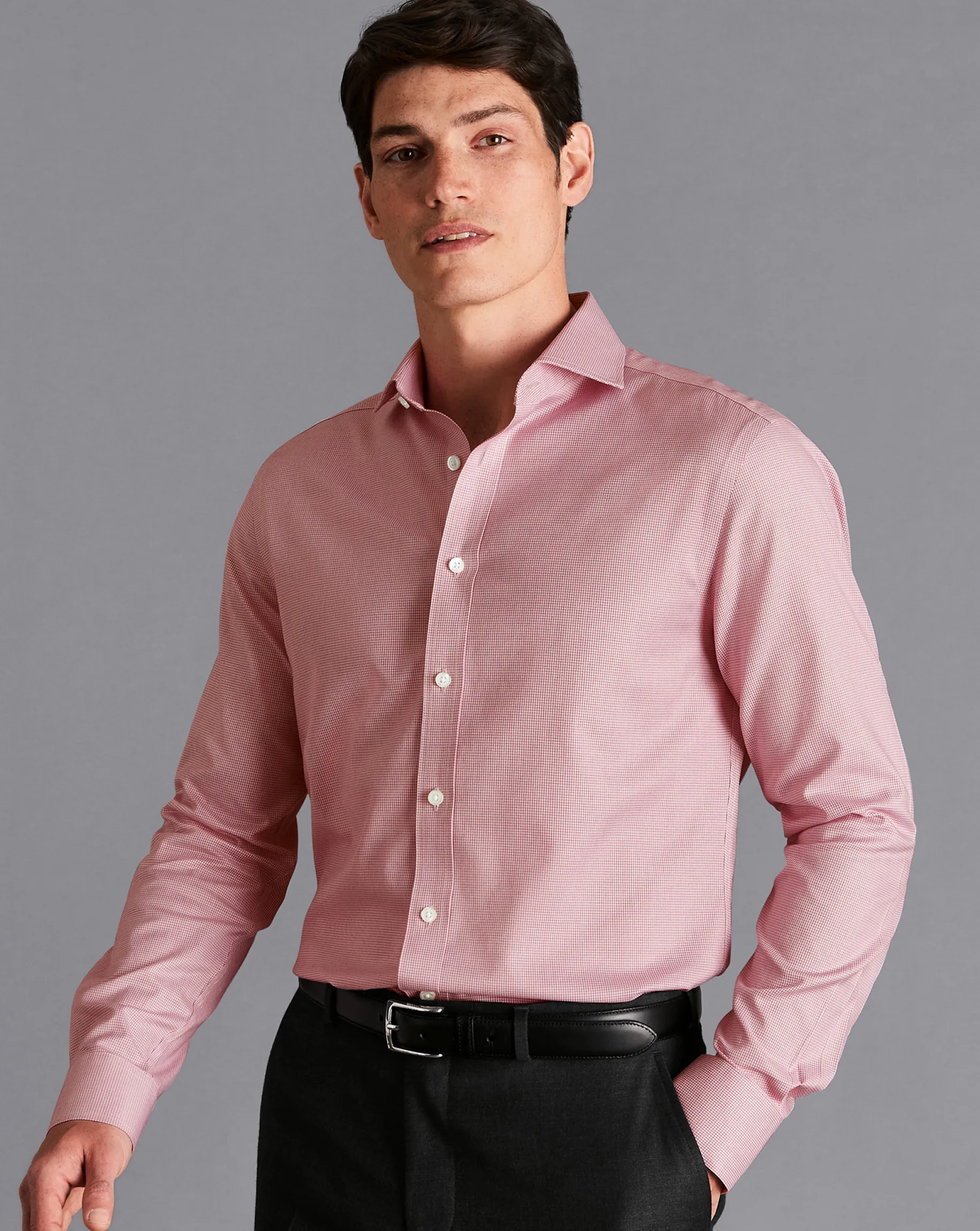 Shirt Sale|Dress Shirts<Charles Tyrwhitt Spread Collar Non-Iron Twill Micro Check Shirt - Red