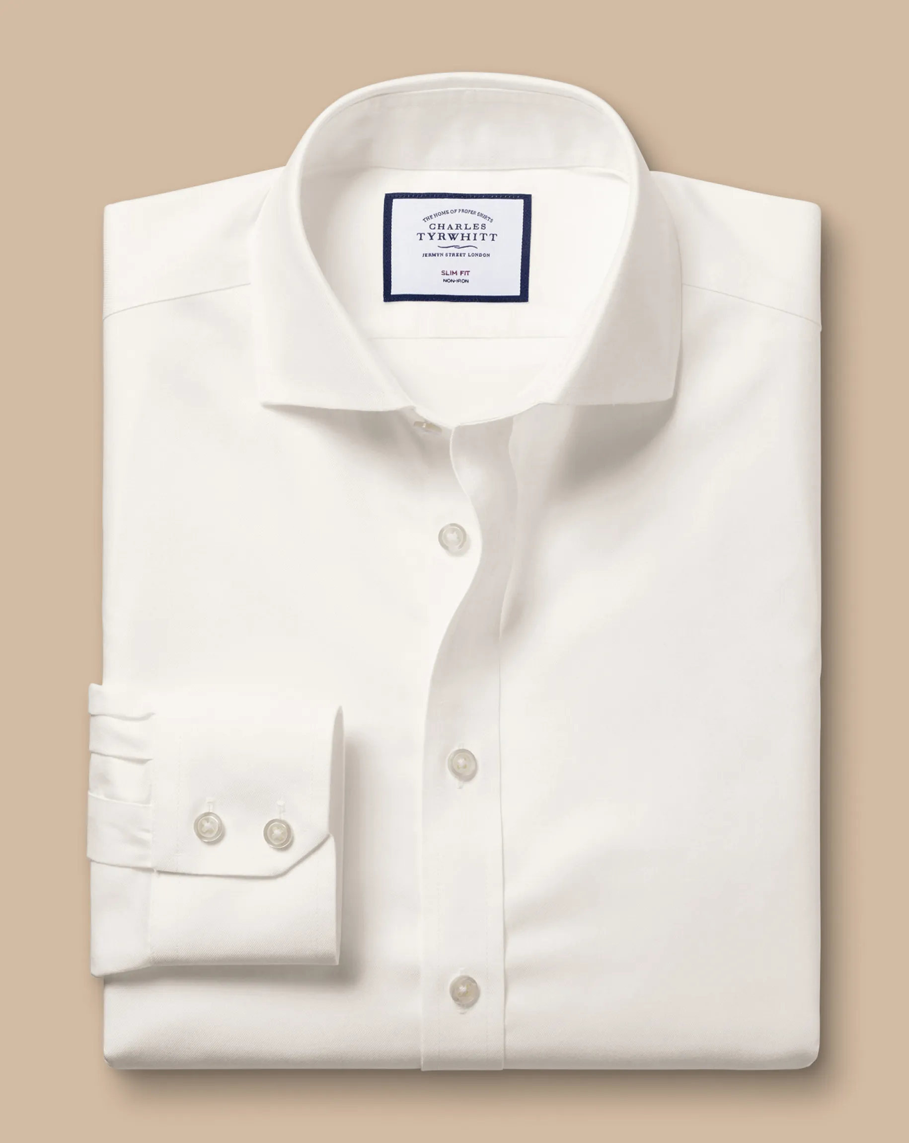 Dress Shirts|Extra Slim Fit Shirts<Charles Tyrwhitt Spread collar Non-Iron Twill Shirt - Ivory