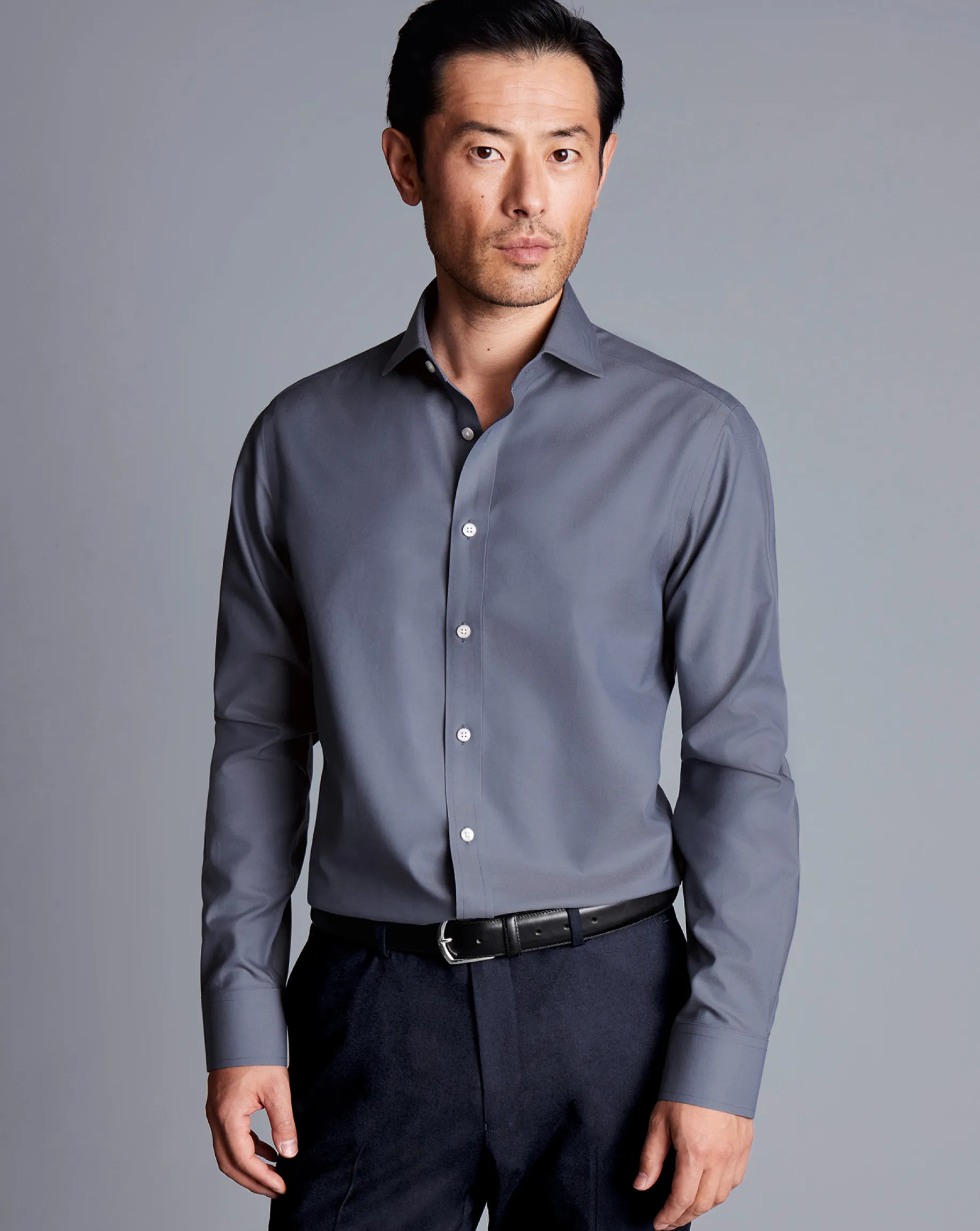 Shirt Sale|Dress Shirts<Charles Tyrwhitt Spread Collar Non-Iron Twill Shirt - Heather Blue