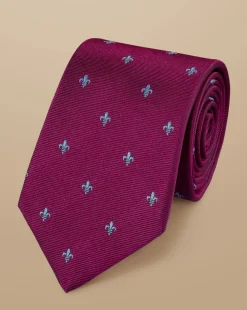 Wedding|Ties & Bow-ties<Charles Tyrwhitt Stain Resistant Fleur-de-Lys Silk Tie - Black Purple Berry