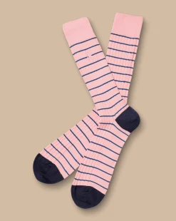 Socks<Charles Tyrwhitt Stripe Cotton Rib Socks - Light Pink