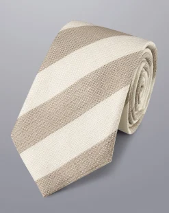 Accessories<Charles Tyrwhitt Stripe Linen Silk Tie - Stone & Ivory Stone & Ivory