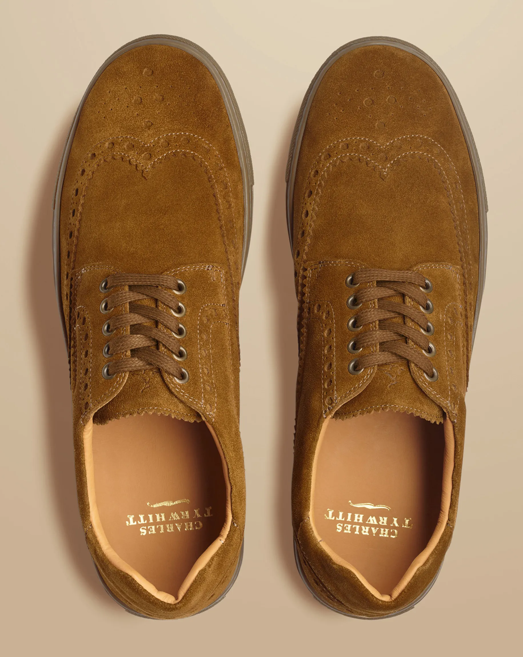 Sneakers|Brown Shoes<Charles Tyrwhitt Suede Brogue Sneakers - Brown Tobacco