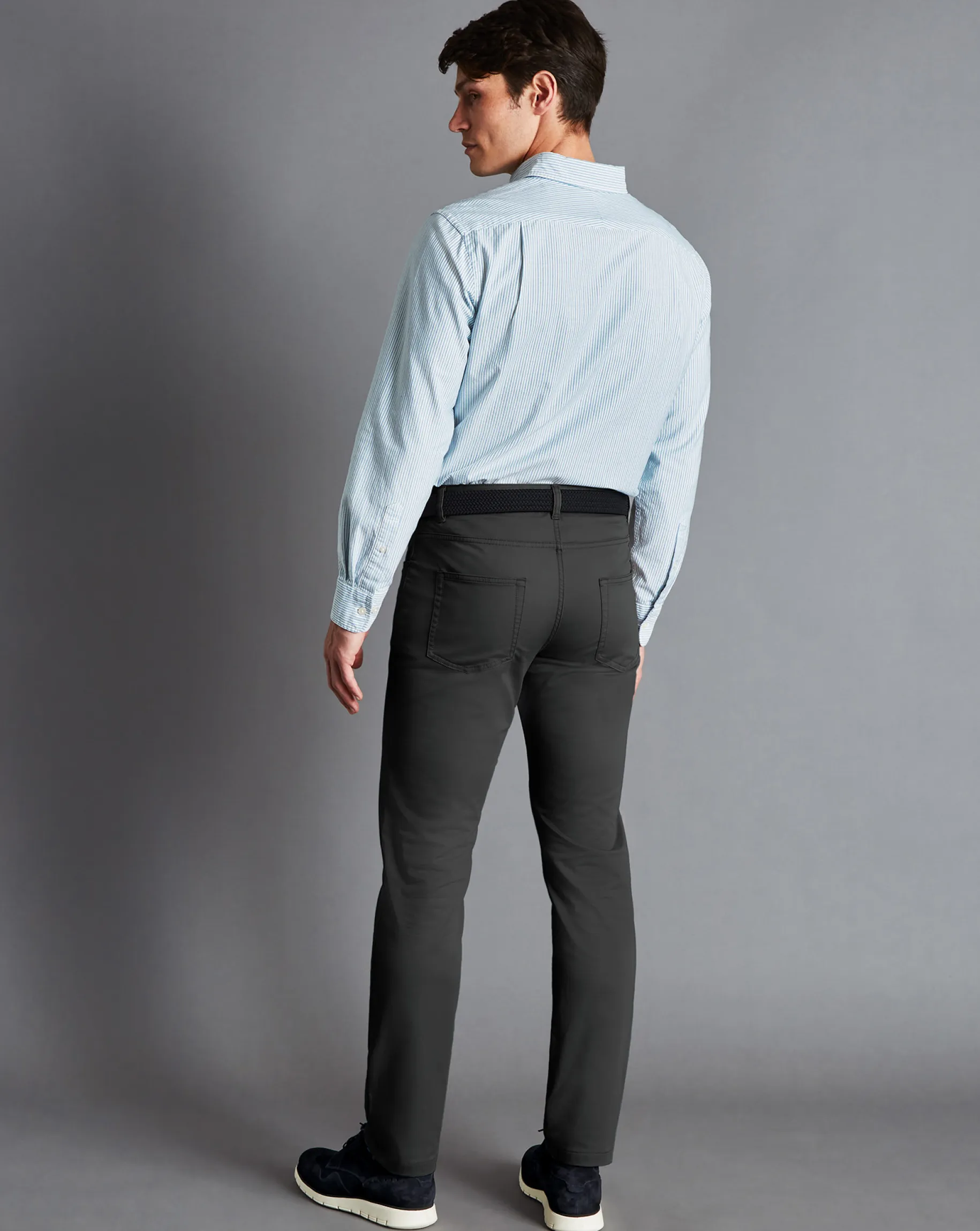 Pants & Shorts<Charles Tyrwhitt Textured Washed 5 Pocket Pants - Grey Charcoal