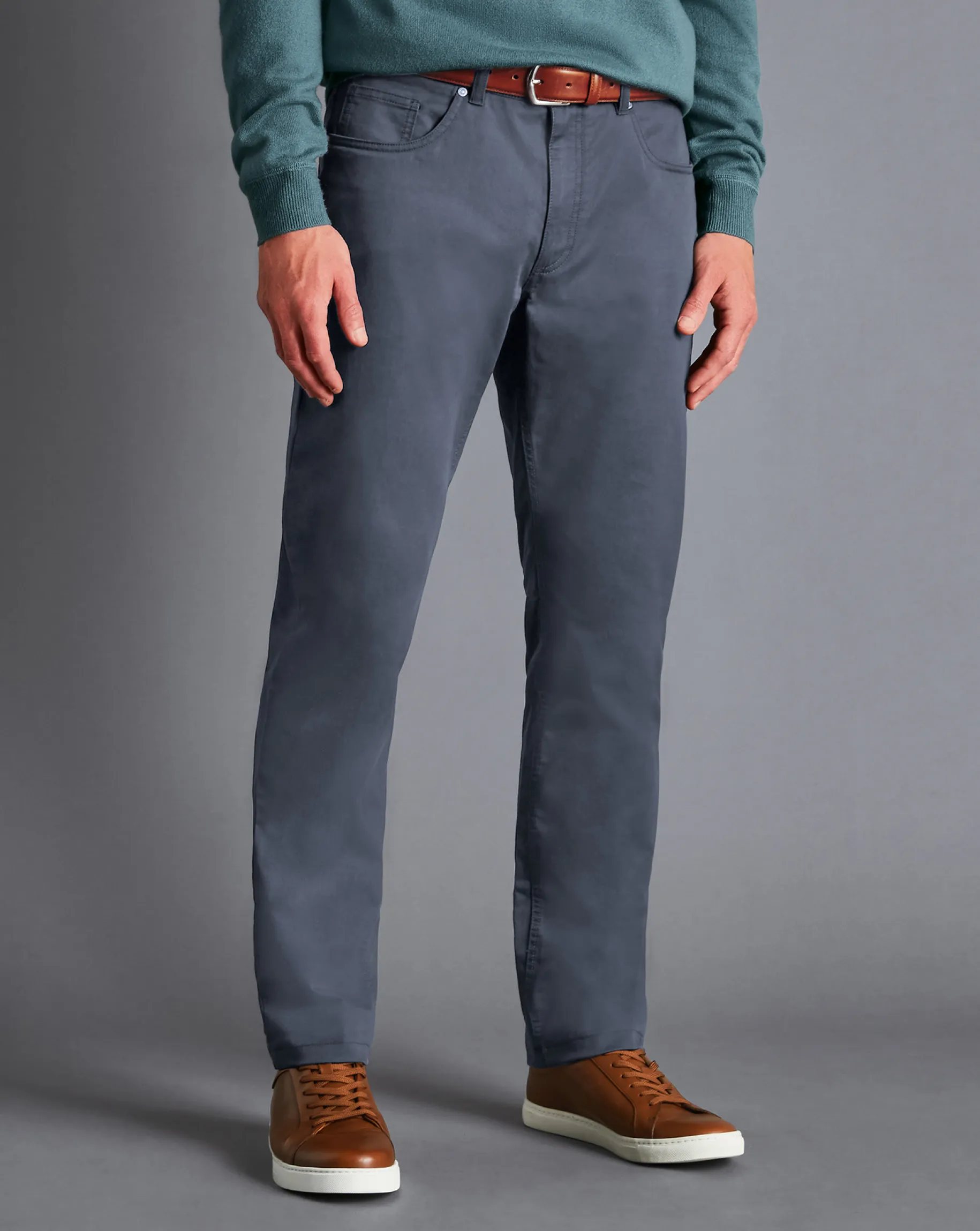 Pants & Shorts<Charles Tyrwhitt Textured Washed 5-Pocket Pants - Denim Blue