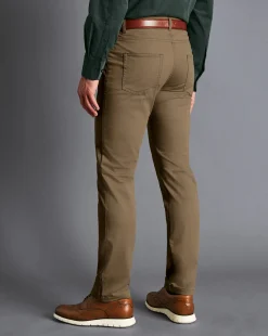 Pants & Shorts<Charles Tyrwhitt Textured Washed 5-Pocket Pants - Taupe