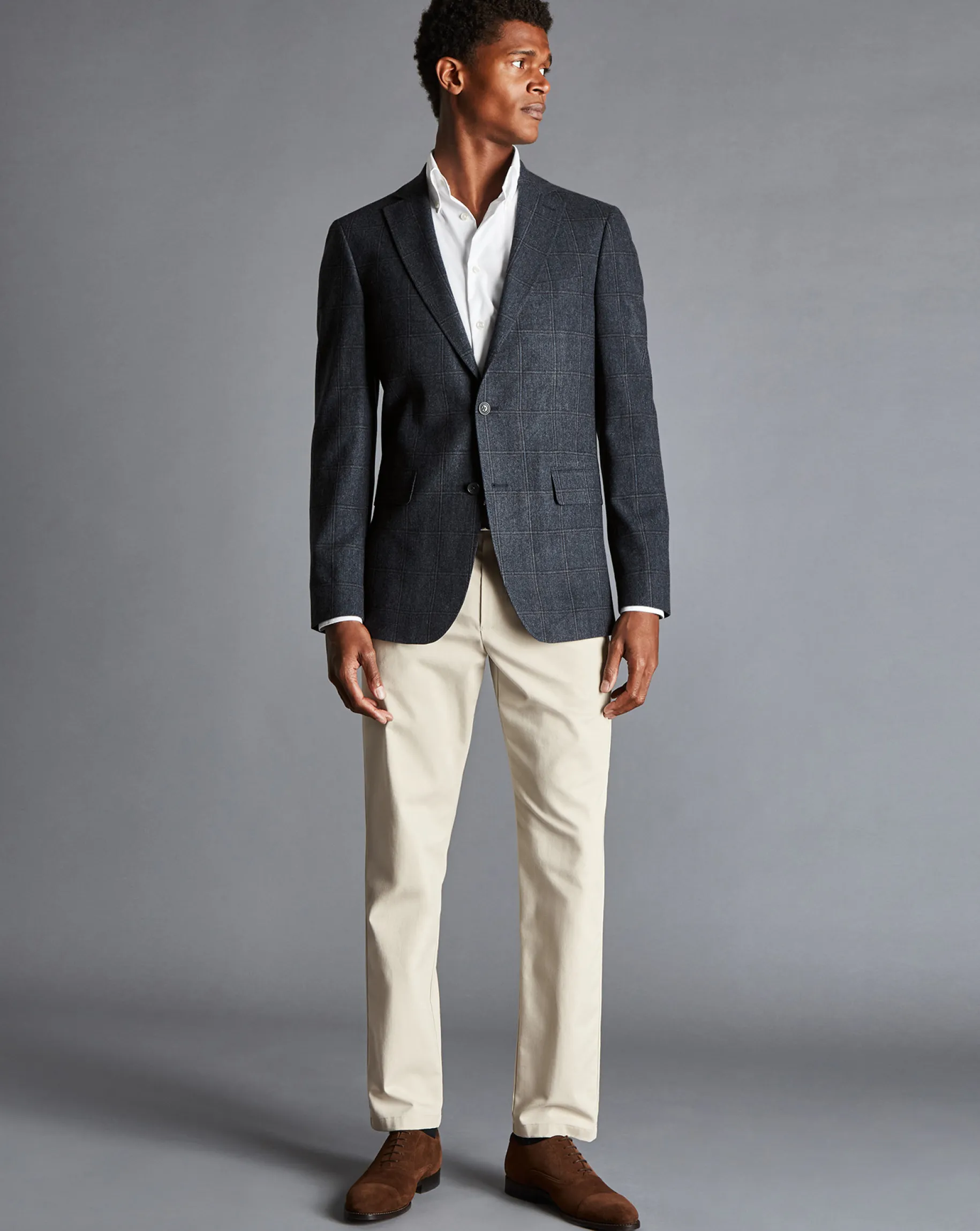 Coats & Jackets|Blazers<Charles Tyrwhitt Textured Wool Windowpane Check Jacket - Denim Blue