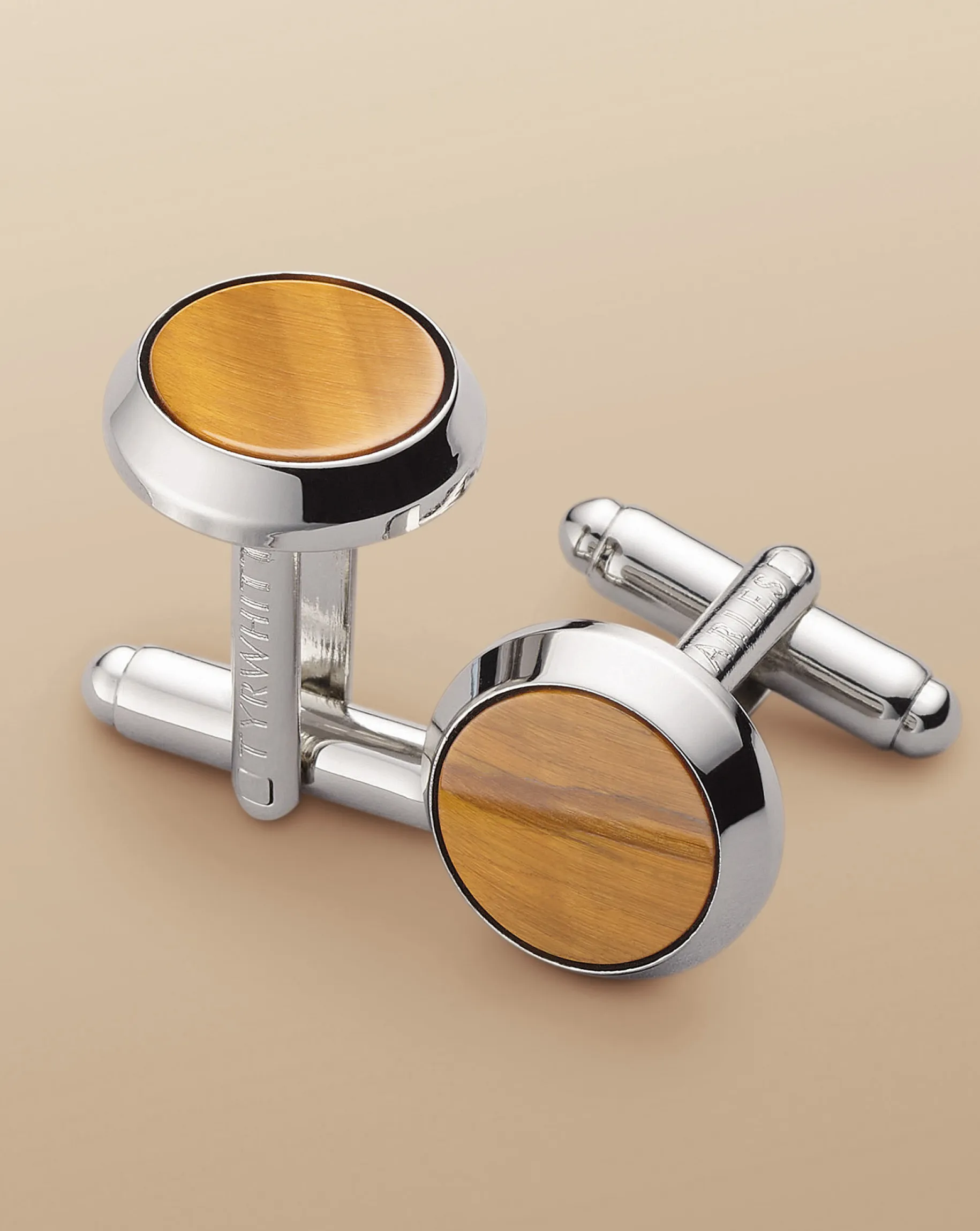 Cufflinks|Evening Accessories<Charles Tyrwhitt Tigers Eye Cufflink - Grey Silver