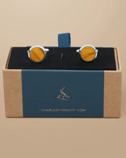Cufflinks|Evening Accessories<Charles Tyrwhitt Tigers Eye Cufflink - Grey Silver