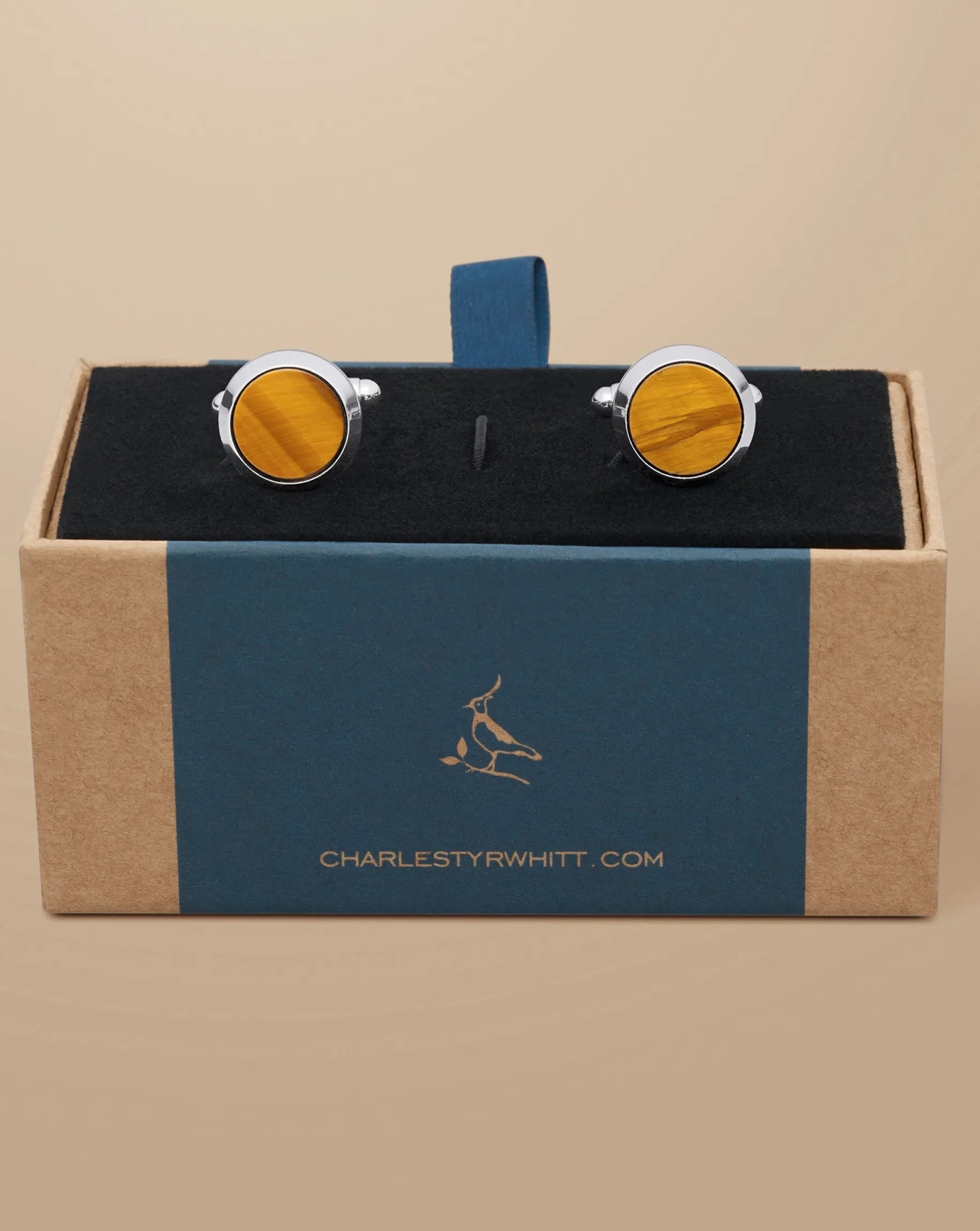 Cufflinks|Evening Accessories<Charles Tyrwhitt Tigers Eye Cufflink - Grey Silver