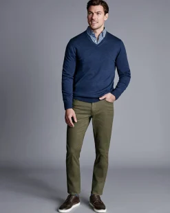 Pants & Shorts<Charles Tyrwhitt Twill 5 Pocket Jeans - Green Olive