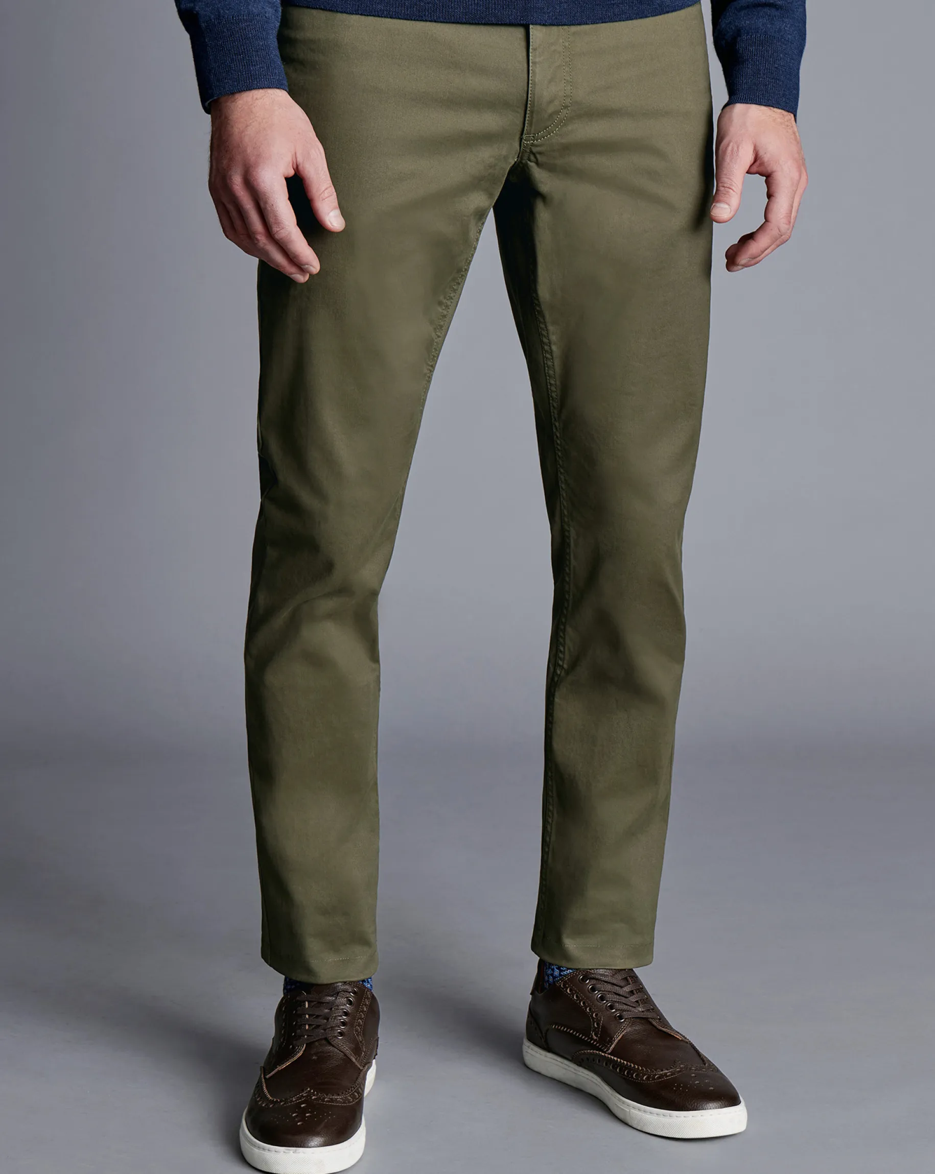Pants & Shorts<Charles Tyrwhitt Twill 5 Pocket Jeans - Green Olive