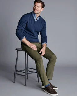 Pants & Shorts<Charles Tyrwhitt Twill 5 Pocket Jeans - Green Olive