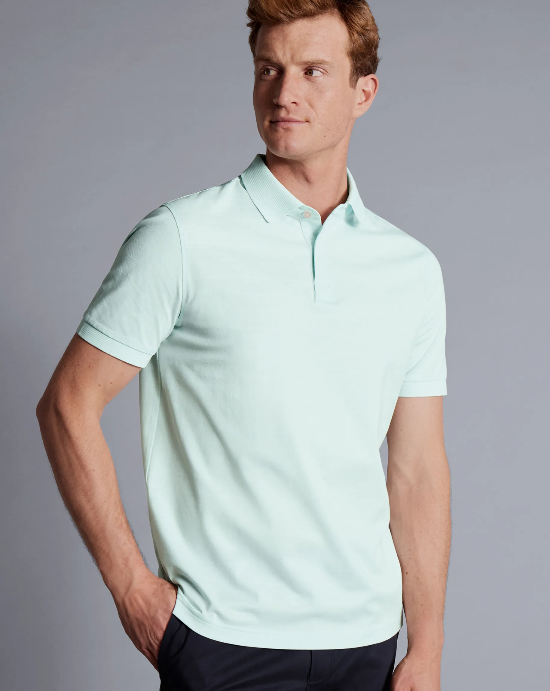 Golf polos|green<Charles Tyrwhitt Tyrwhitt Cool Polo - Pale Teal Green