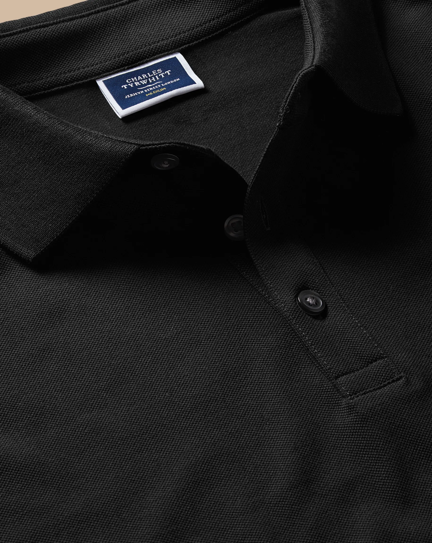 Black|Long Sleeve polos<Charles Tyrwhitt Tyrwhitt Long Sleeve Pique Polo - Black