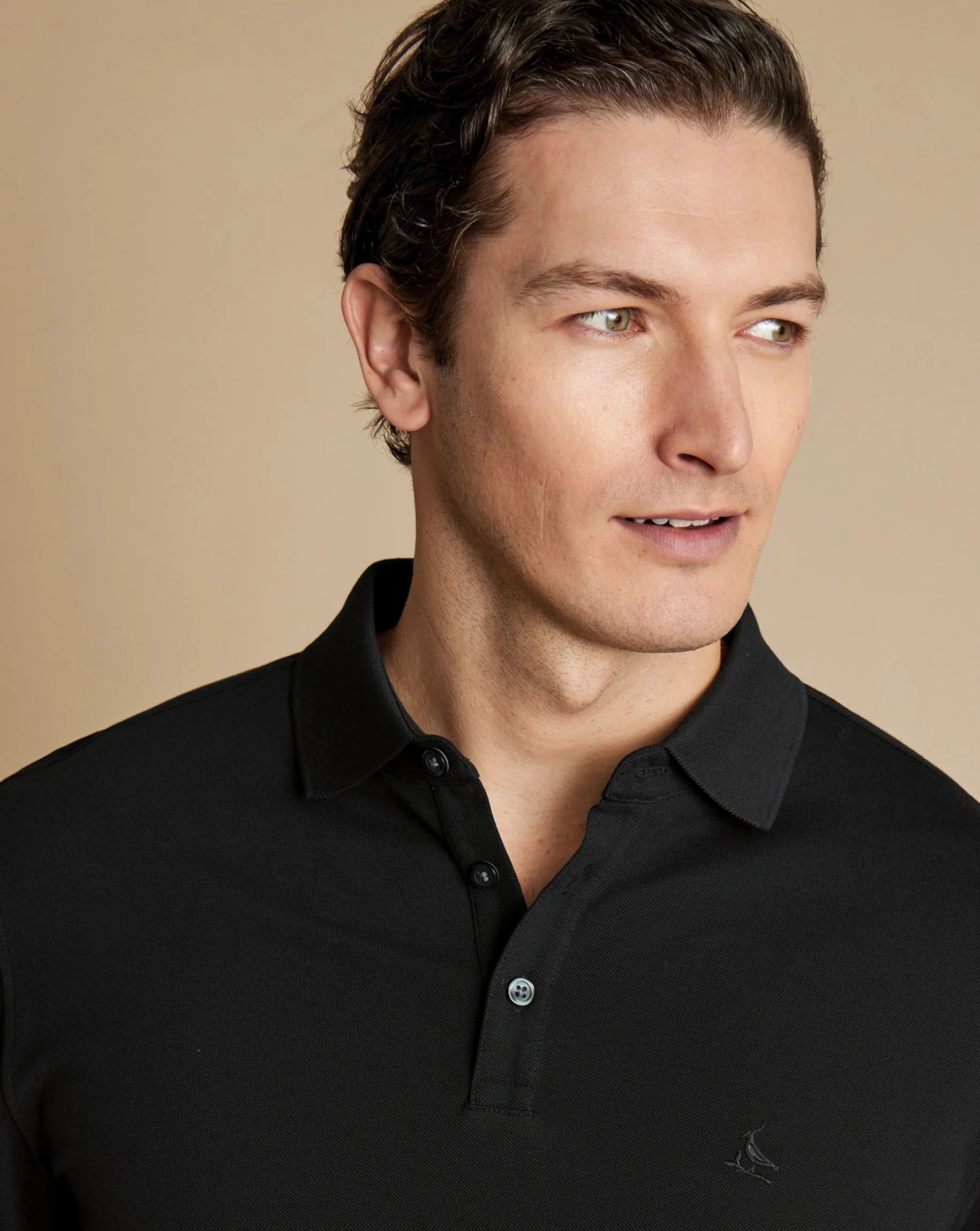 Black|Long Sleeve polos<Charles Tyrwhitt Tyrwhitt Long Sleeve Pique Polo - Black