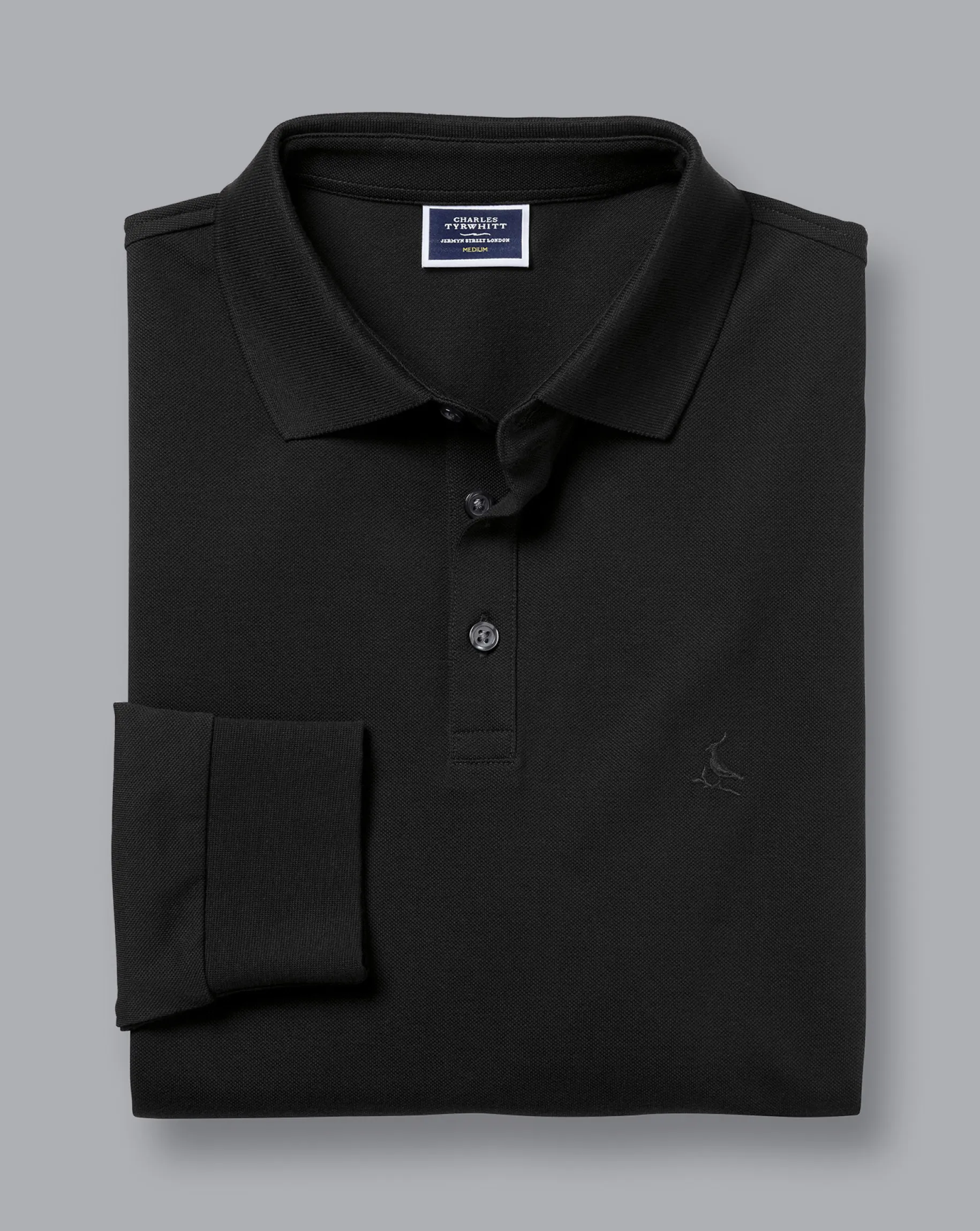 Black|Long Sleeve polos<Charles Tyrwhitt Tyrwhitt Long Sleeve Pique Polo - Black