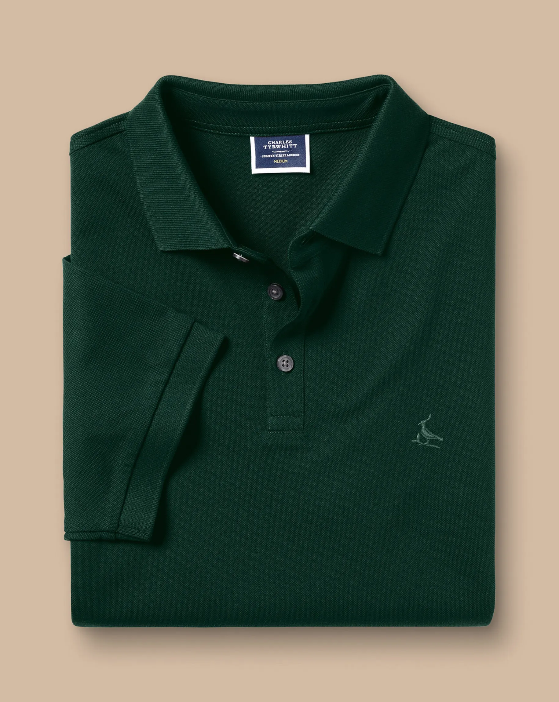 Golf polos|green<Charles Tyrwhitt Tyrwhitt Pique Polo - Dark Green