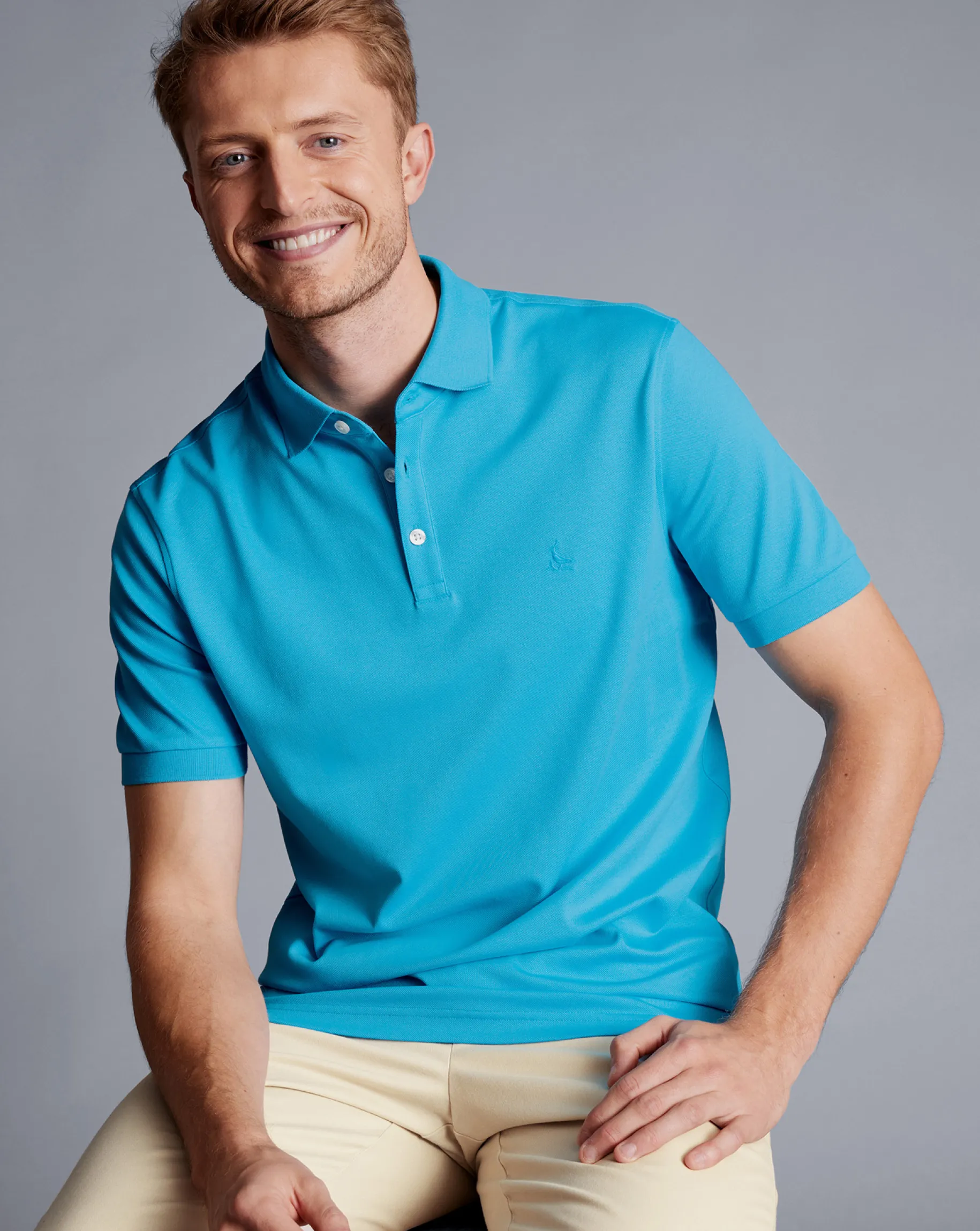 Shirt Sale|Polos<Charles Tyrwhitt Tyrwhitt Pique Polo - Turquoise Blue Light Turquoise