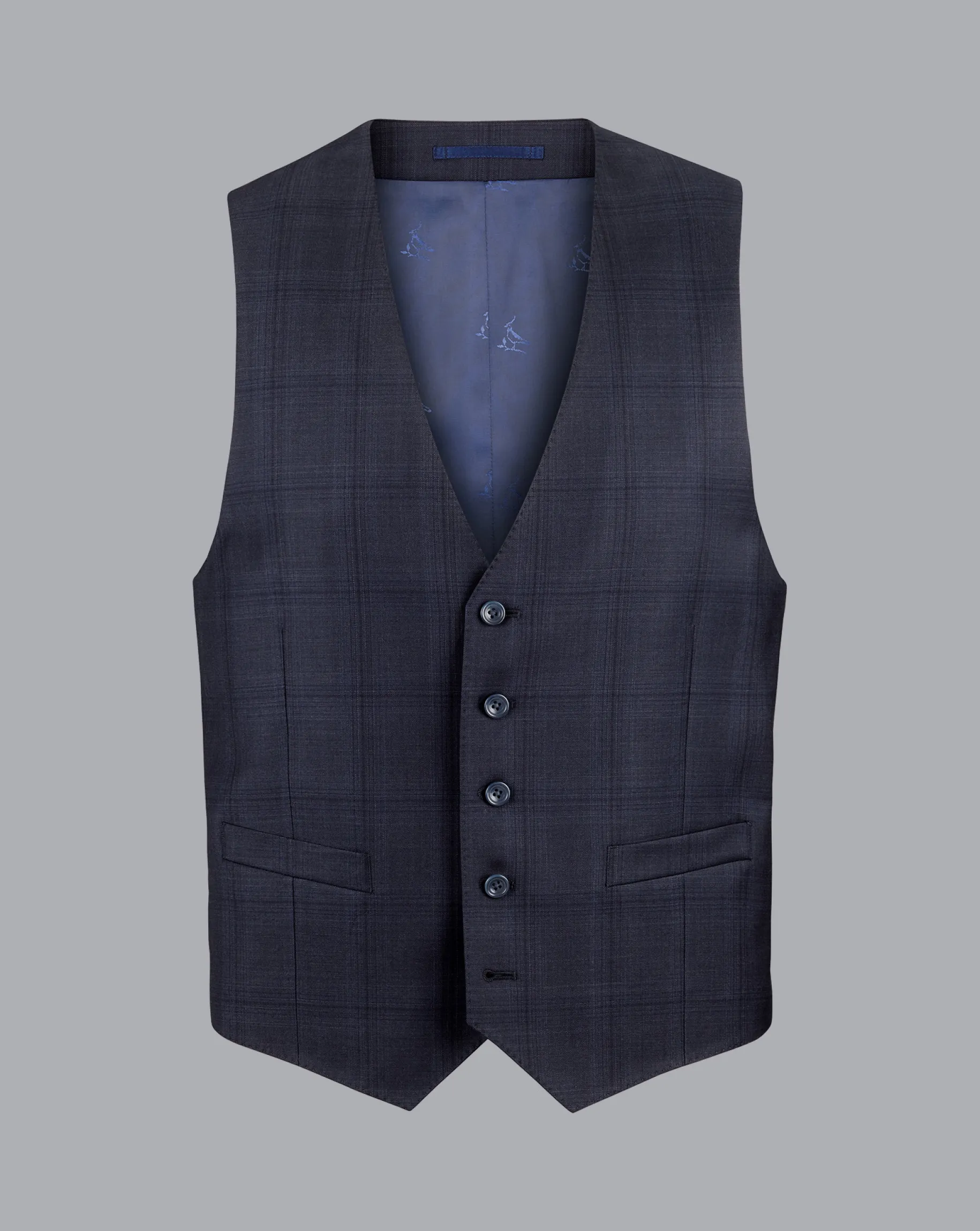 Vests<Charles Tyrwhitt Ultimate Performance Check Suit Vest - Navy