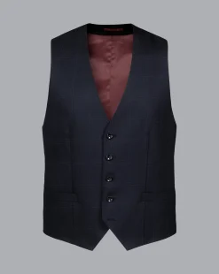 Vests<Charles Tyrwhitt Ultimate Performance Check Suit Vest - Navy