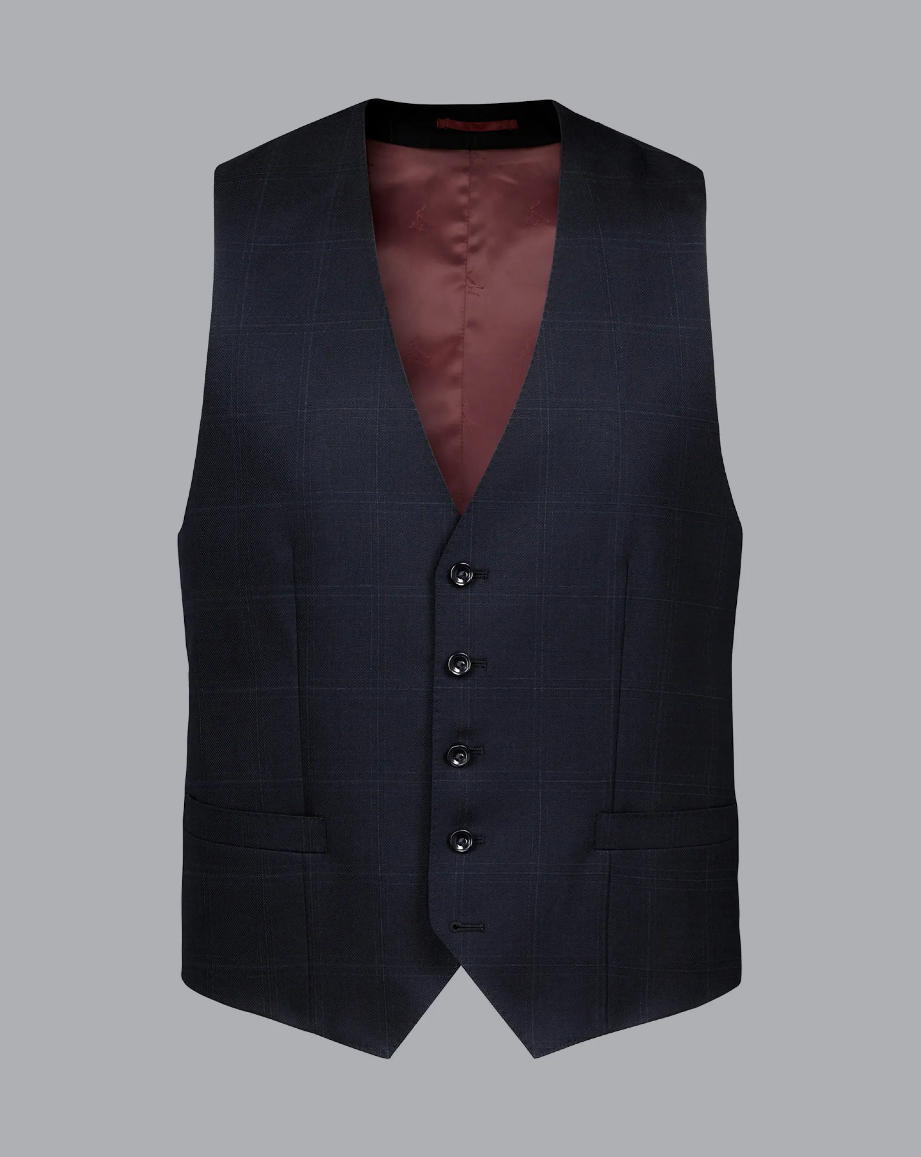 Vests<Charles Tyrwhitt Ultimate Performance Check Suit Vest - Navy
