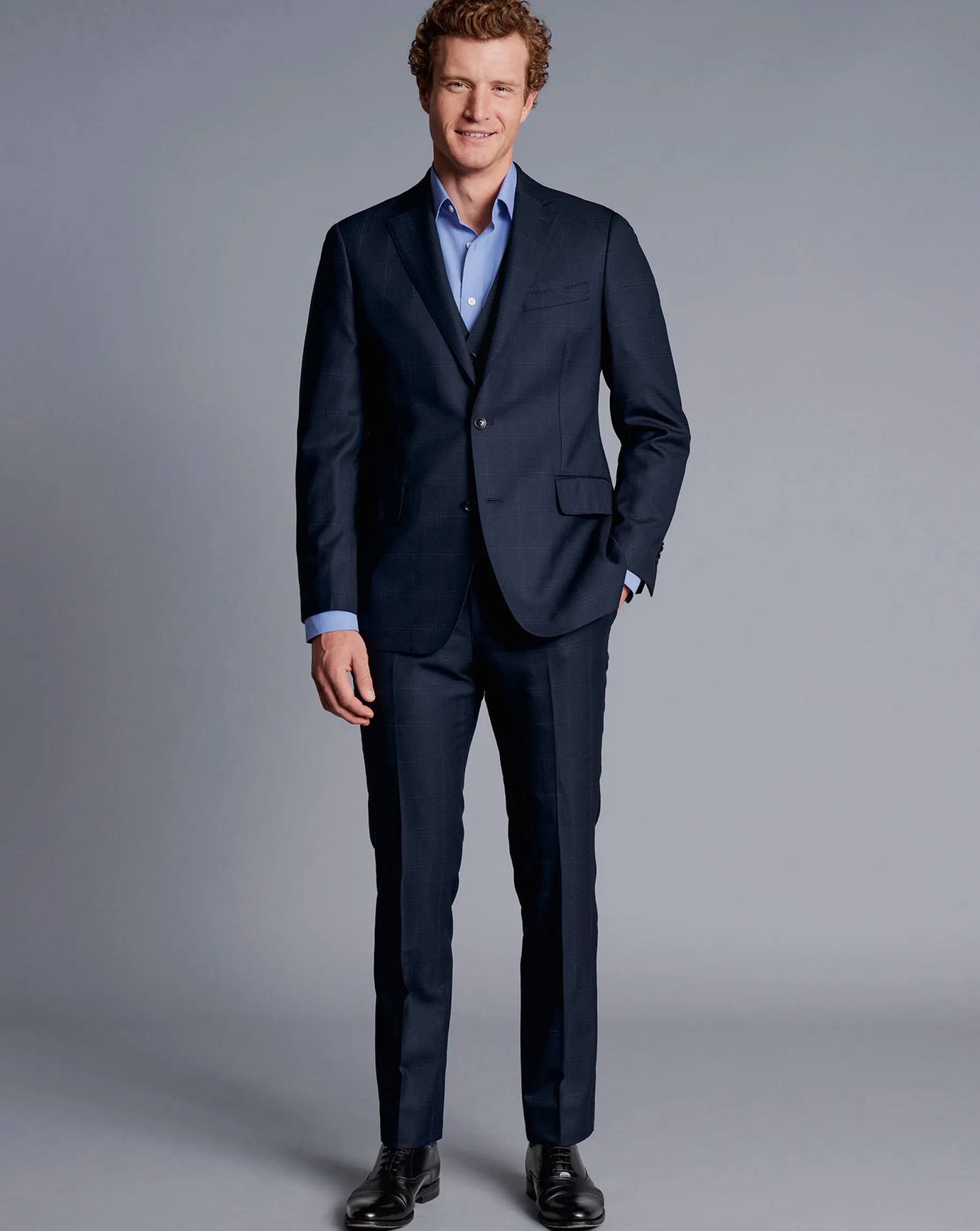 Vests<Charles Tyrwhitt Ultimate Performance Check Suit Vest - Navy