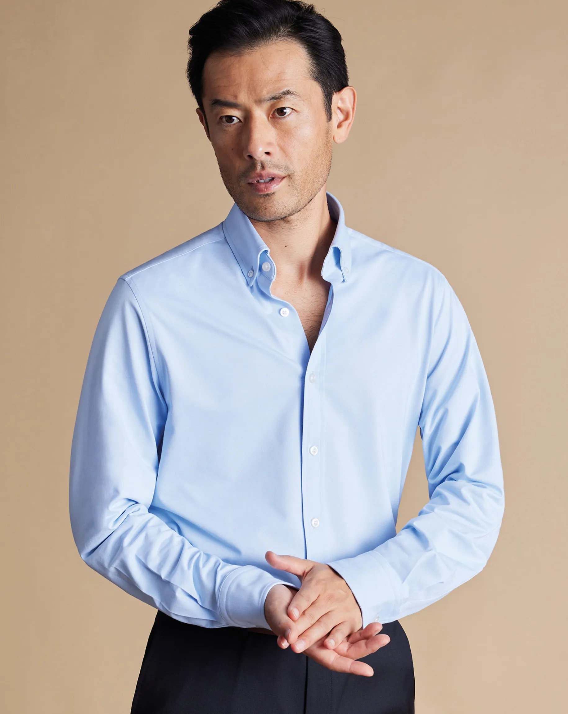 Casual Shirts|Blue Shirts<Charles Tyrwhitt 4-Way Stretch Jersey Shirt - Blue Sky